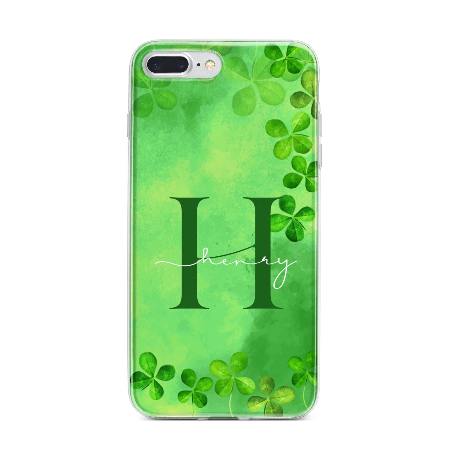 Watercolour Shamrock Pattern Name iPhone 7 Plus Bumper Case on Silver iPhone