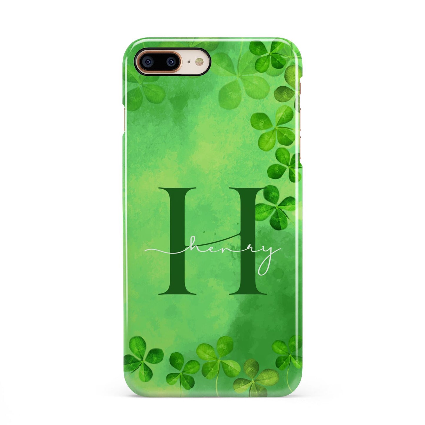 Watercolour Shamrock Pattern Name iPhone 8 Plus 3D Snap Case on Gold Phone