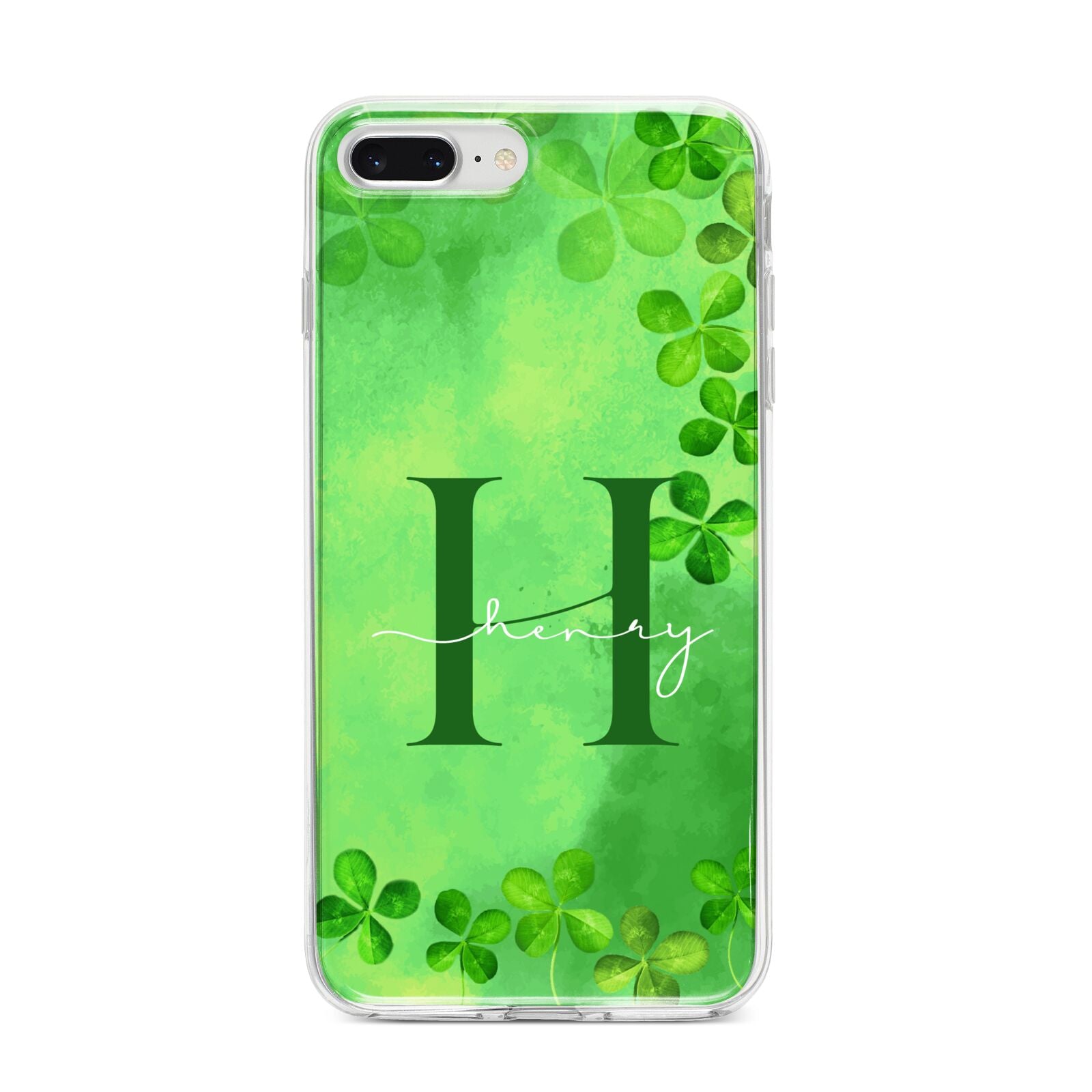 Watercolour Shamrock Pattern Name iPhone 8 Plus Bumper Case on Silver iPhone