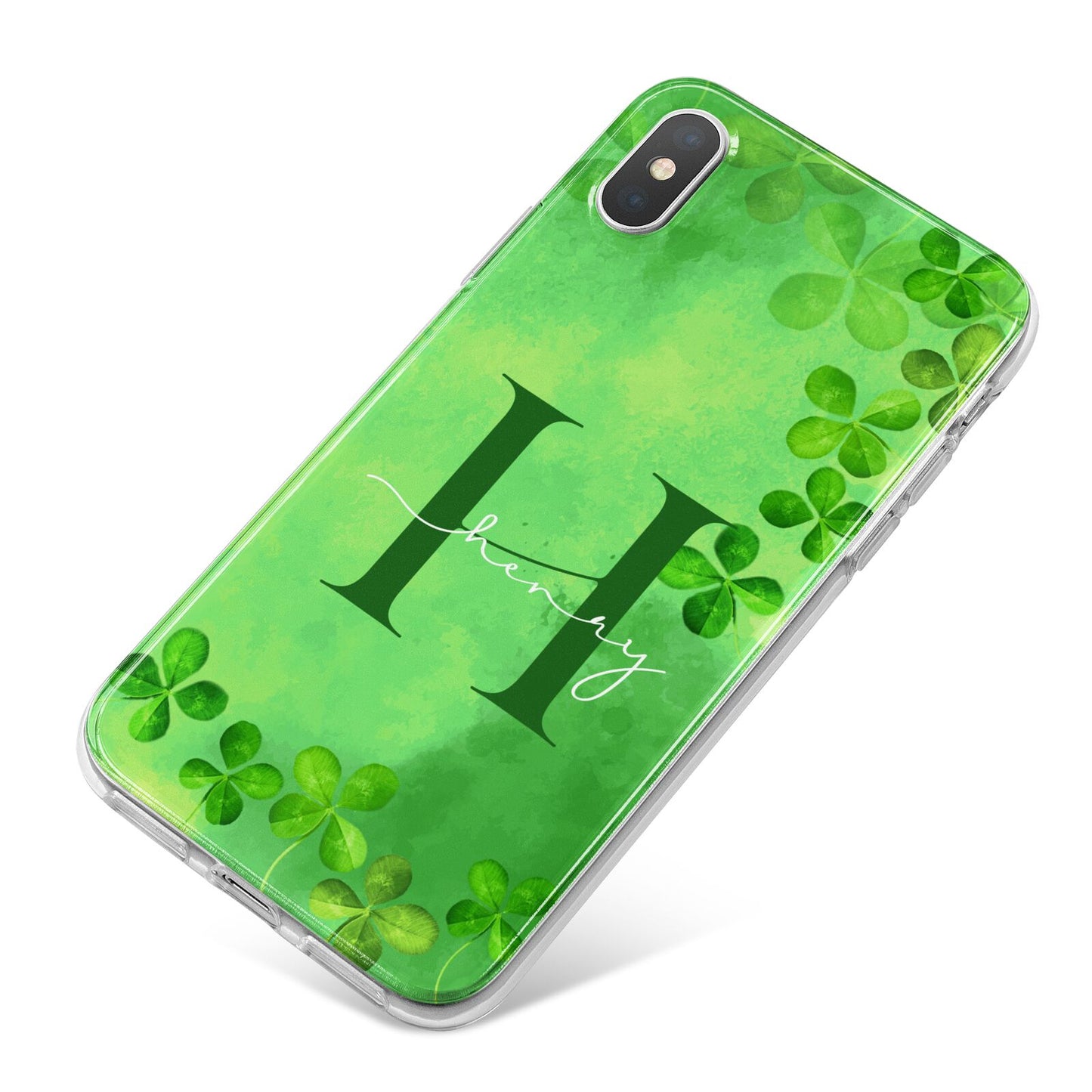 Watercolour Shamrock Pattern Name iPhone X Bumper Case on Silver iPhone