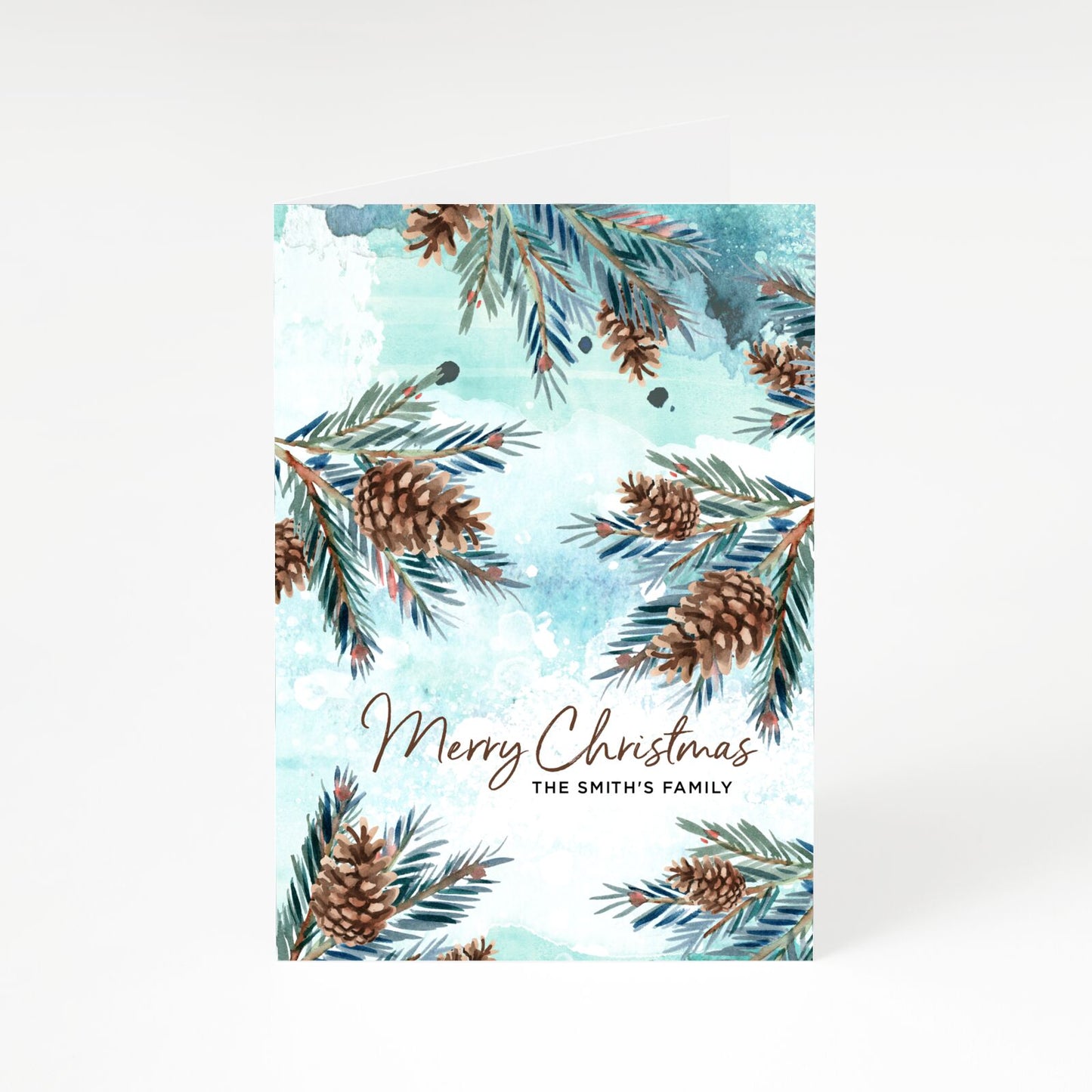 Watercolour Winter Forest Family Name Christmas A5 Greetings Card