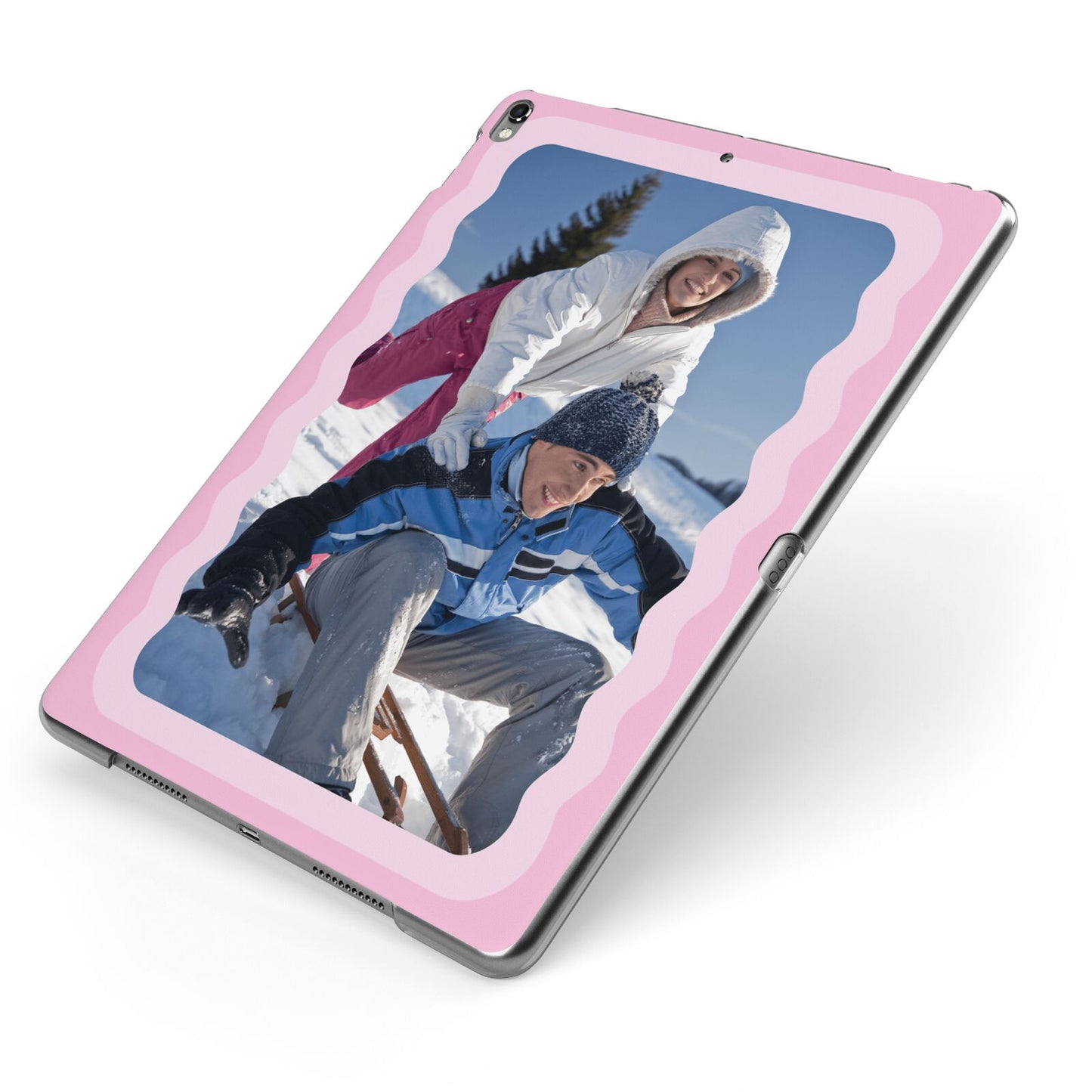 Wavy Photo Border Apple iPad Case on Grey iPad Side View