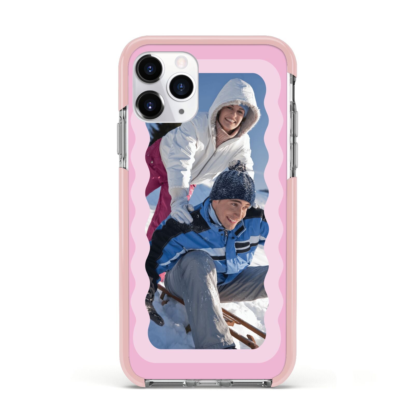 Wavy Photo Border Apple iPhone 11 Pro in Silver with Pink Impact Case