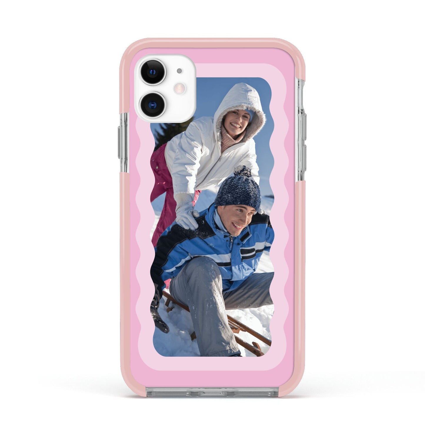 Wavy Photo Border Apple iPhone 11 in White with Pink Impact Case