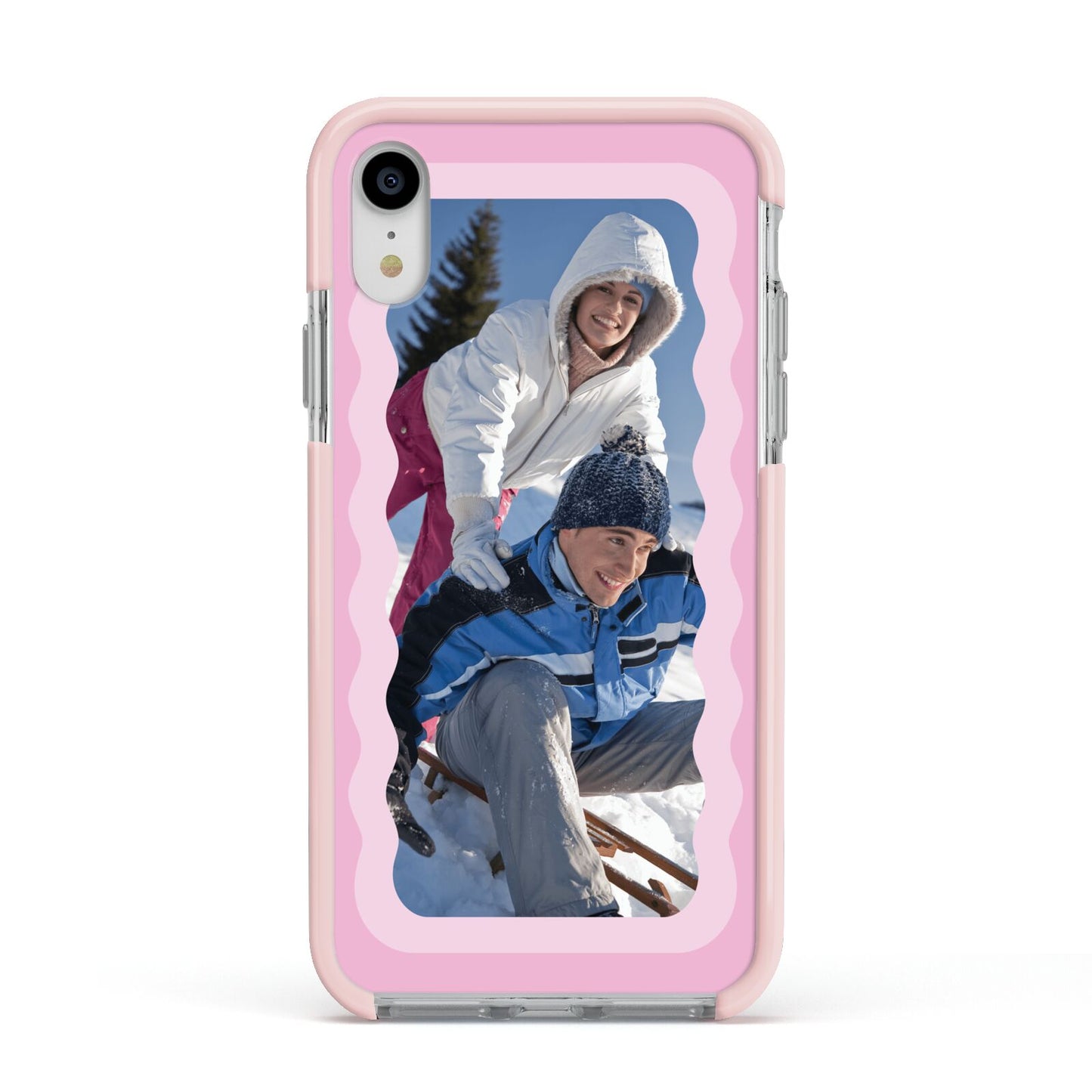 Wavy Photo Border Apple iPhone XR Impact Case Pink Edge on Silver Phone