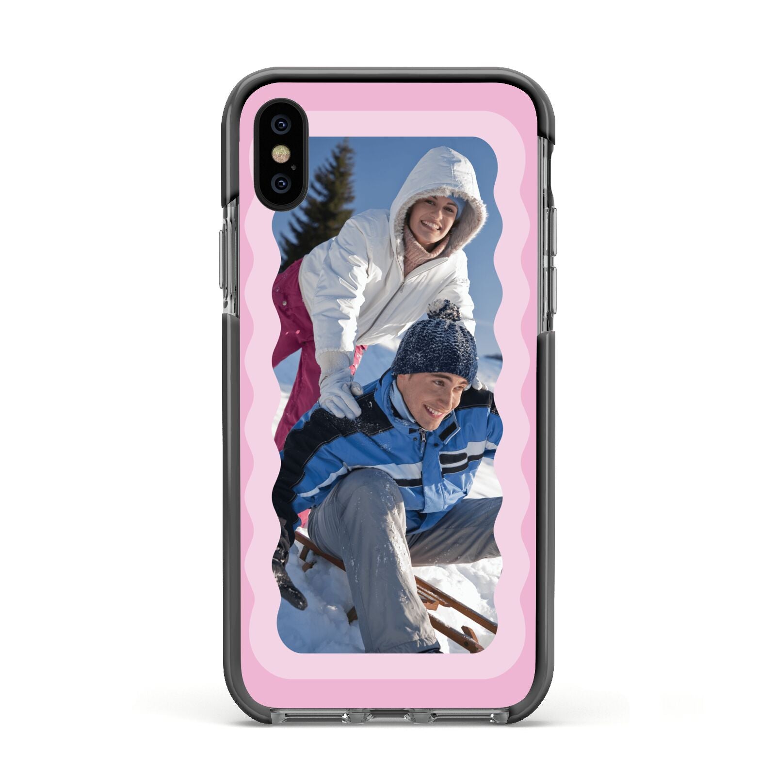 Wavy Photo Border Apple iPhone Xs Impact Case Black Edge on Black Phone