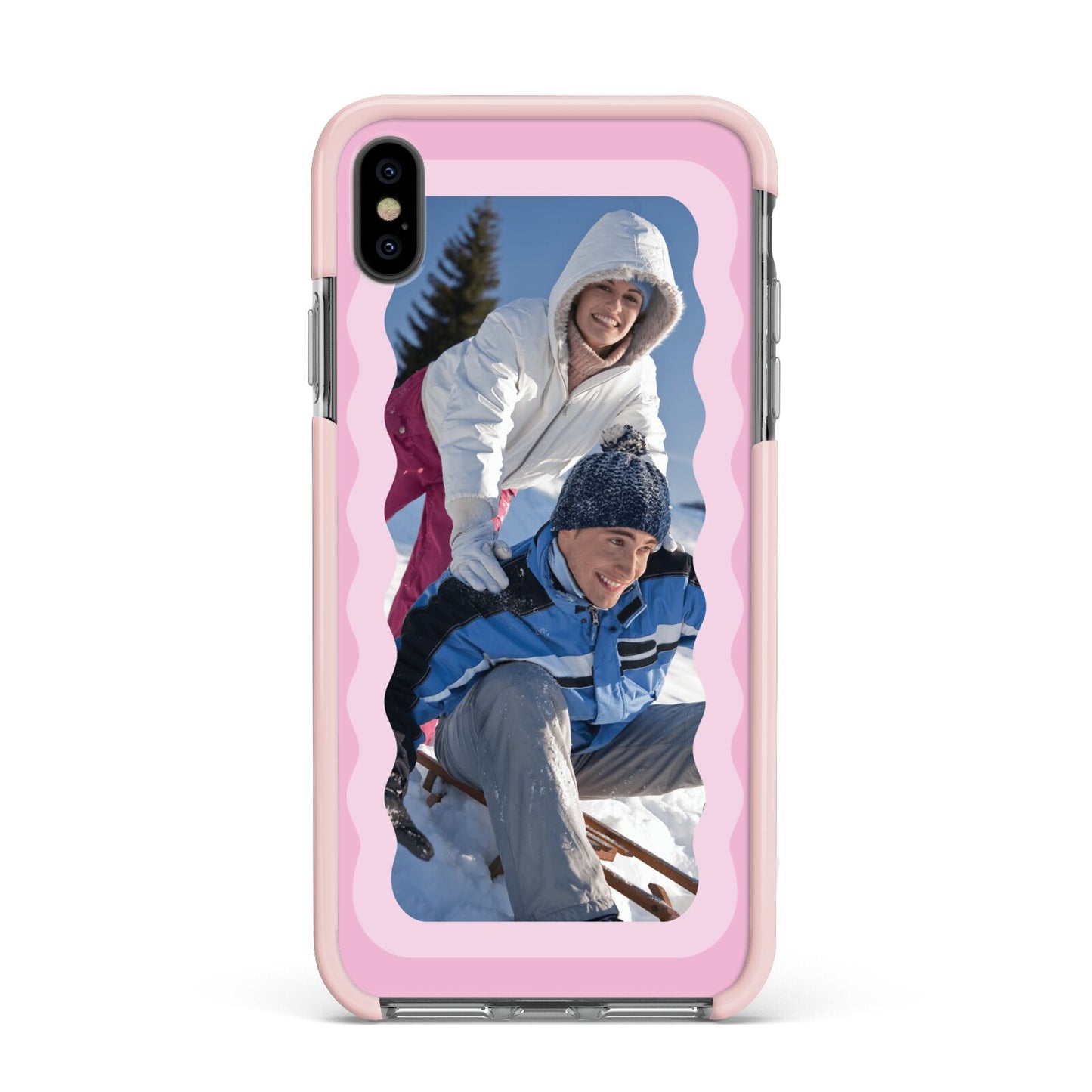 Wavy Photo Border Apple iPhone Xs Max Impact Case Pink Edge on Black Phone