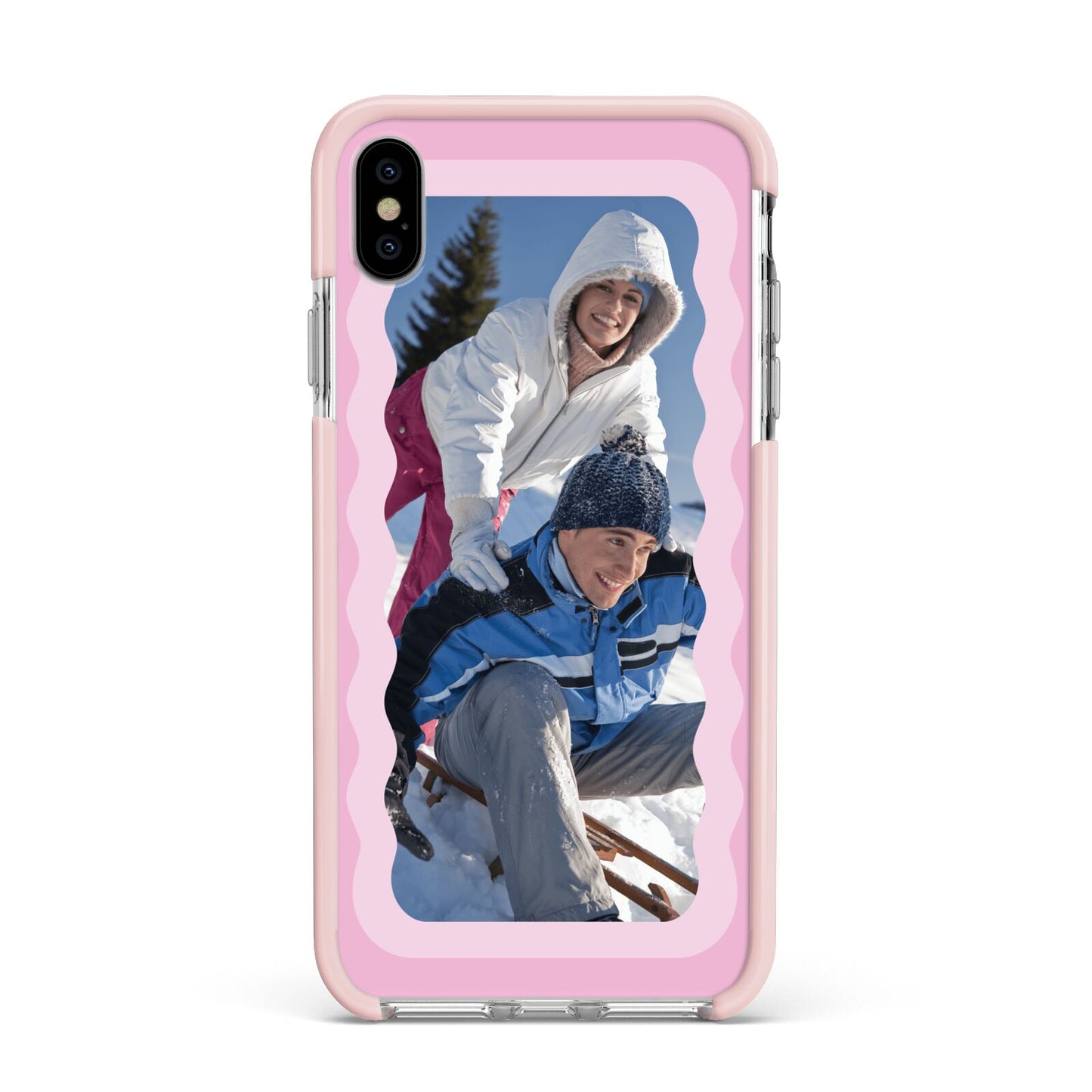 Wavy Photo Border Apple iPhone Xs Max Impact Case Pink Edge on Silver Phone