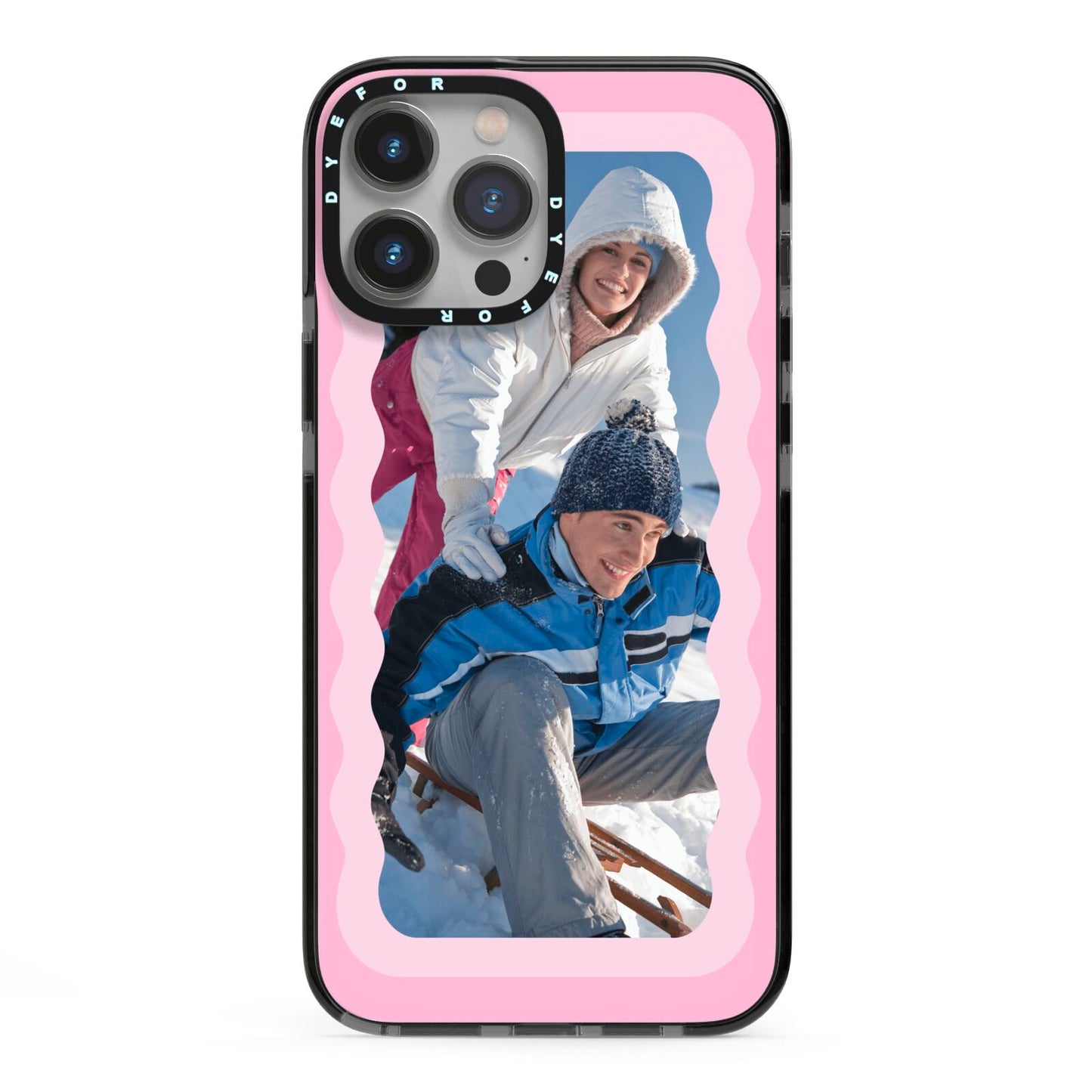 Wavy Photo Border iPhone 13 Pro Max Black Impact Case on Silver phone