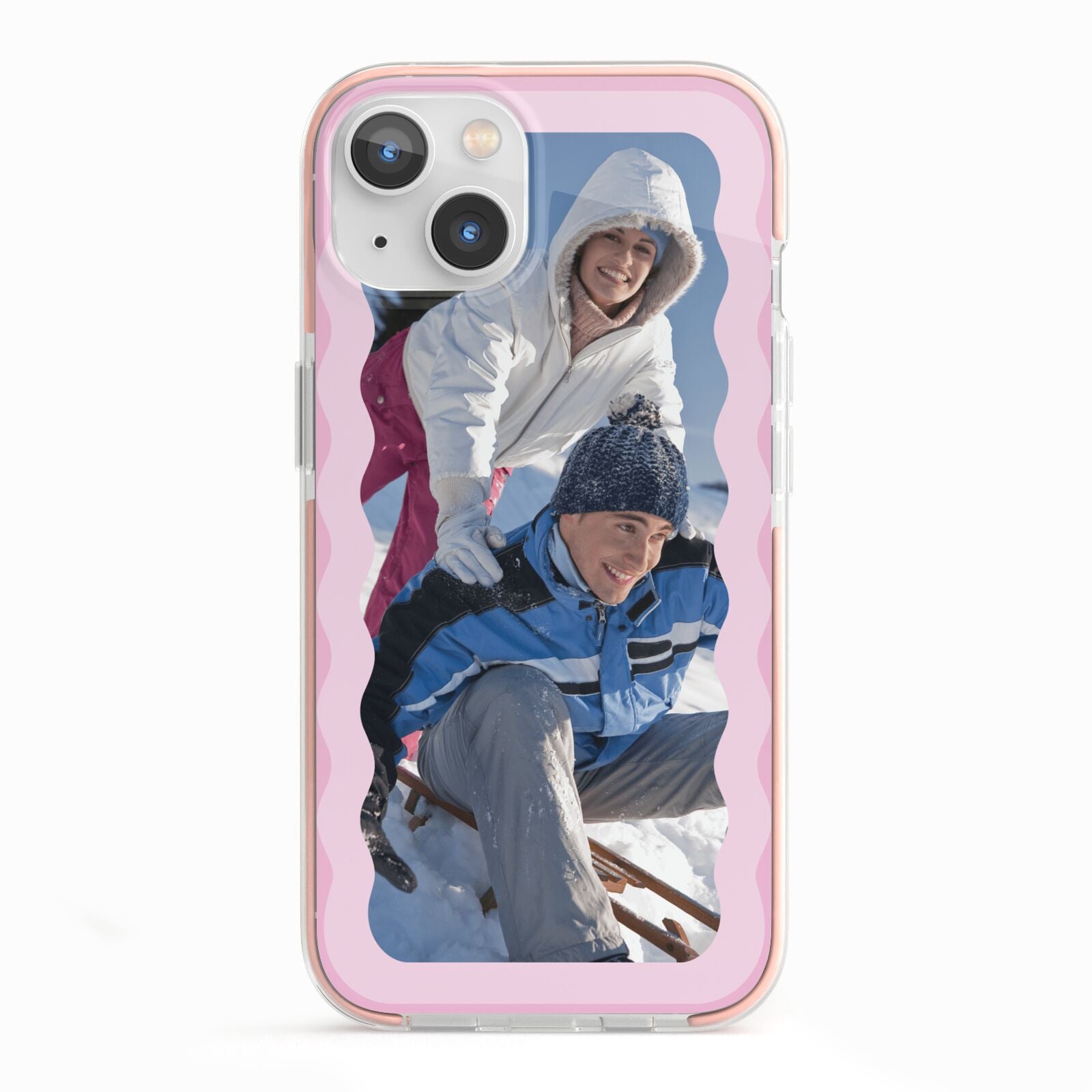 Wavy Photo Border iPhone 13 TPU Impact Case with Pink Edges