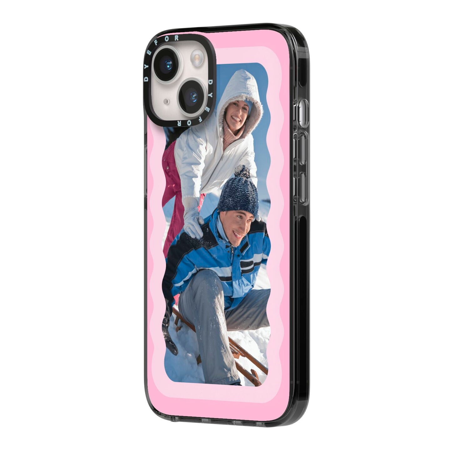 Wavy Photo Border iPhone 14 Black Impact Case Side Angle on Silver phone