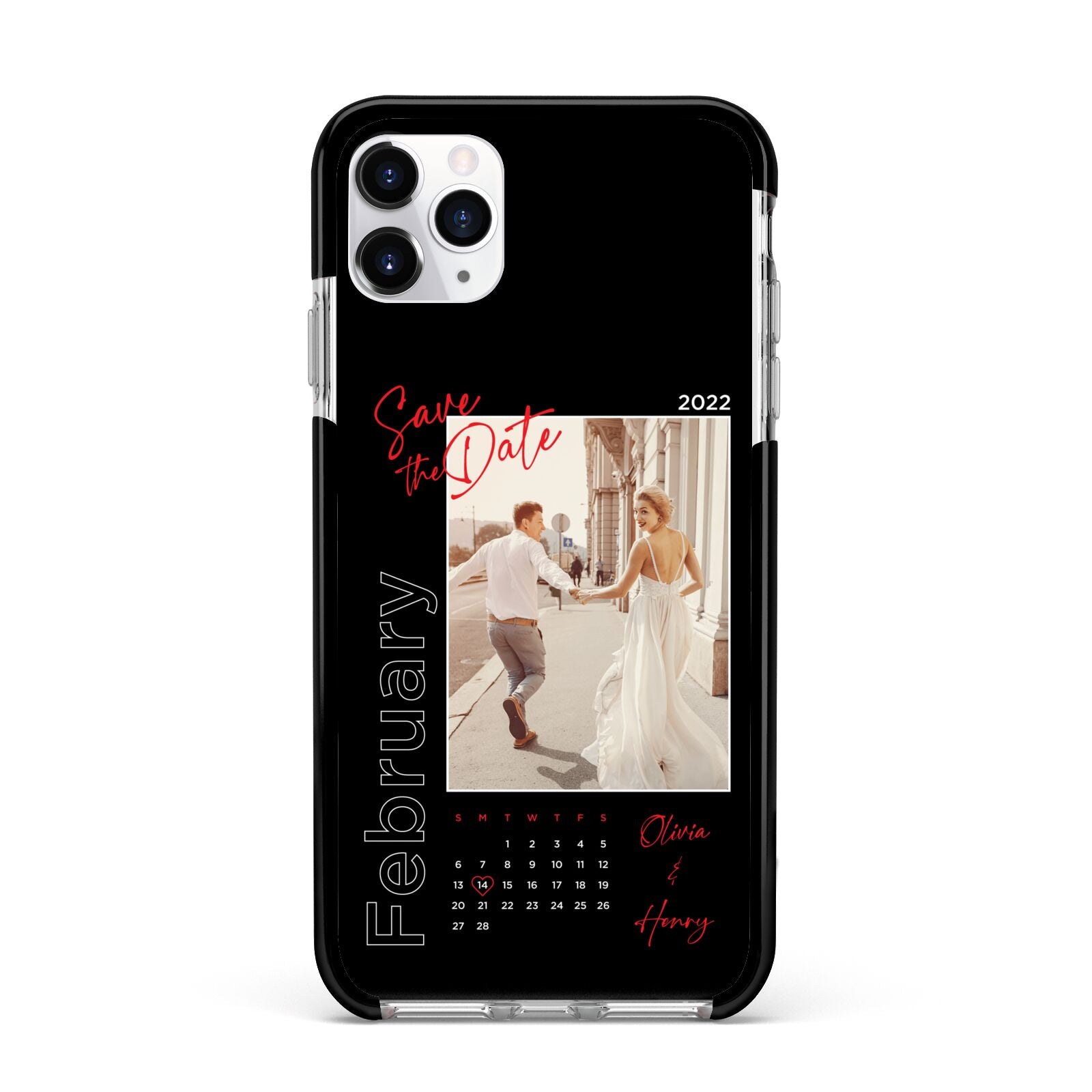 Wedding Date Personalised Photo Apple iPhone 11 Pro Max in Silver with Black Impact Case