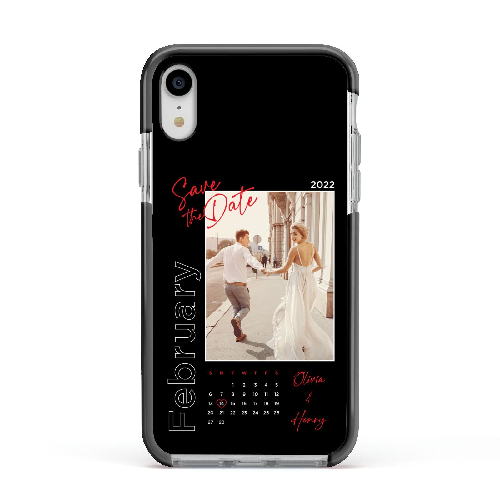 Wedding Date Personalised Photo Apple iPhone XR Impact Case Black Edge on Silver Phone