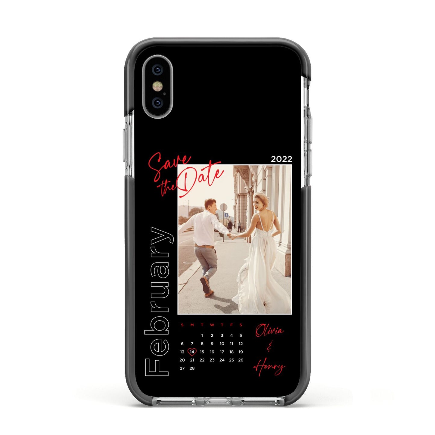 Wedding Date Personalised Photo Apple iPhone Xs Impact Case Black Edge on Silver Phone