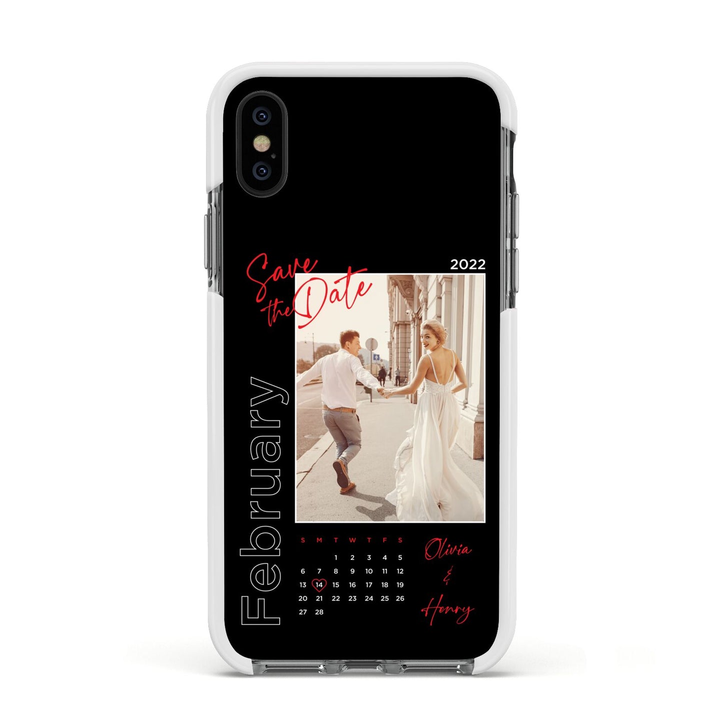 Wedding Date Personalised Photo Apple iPhone Xs Impact Case White Edge on Black Phone
