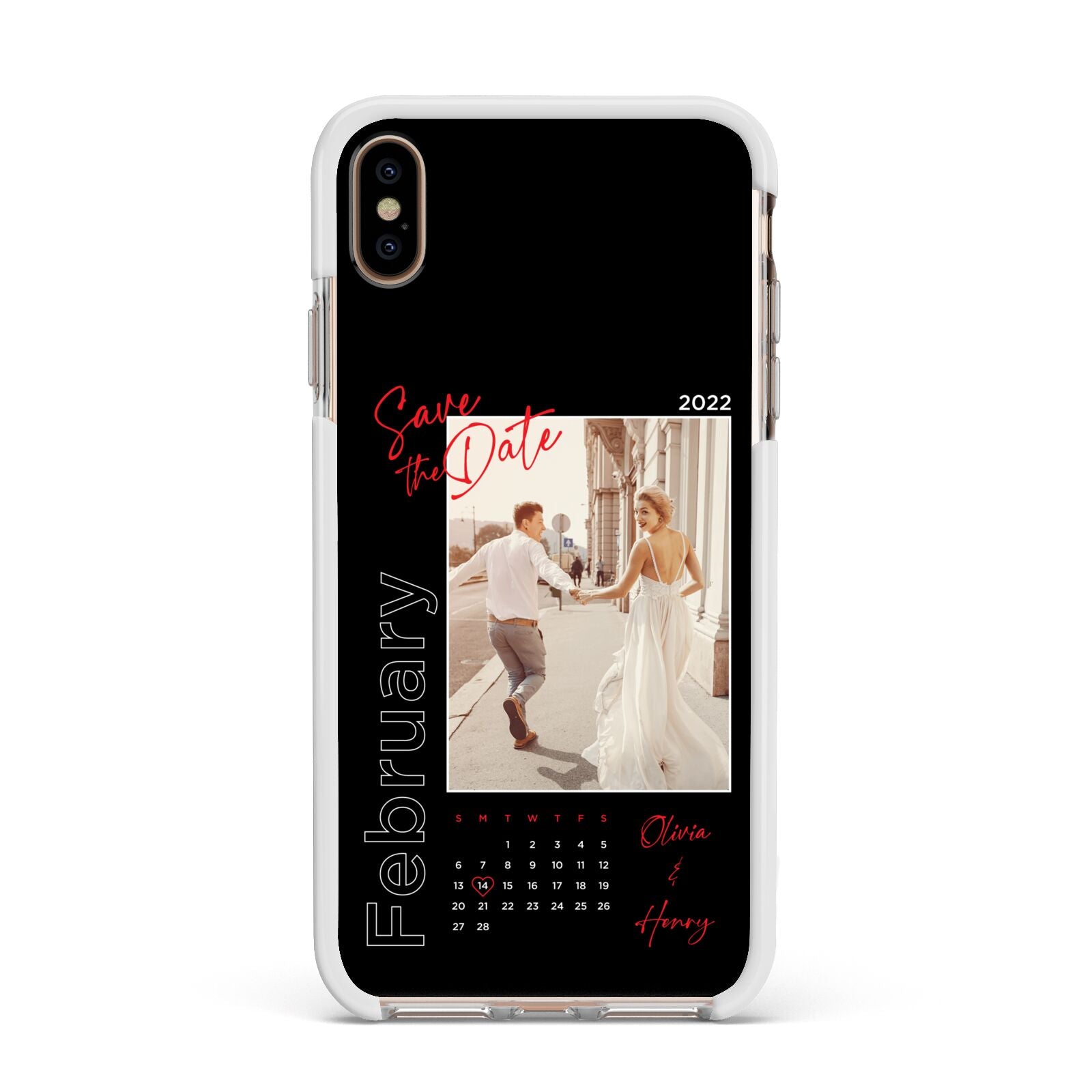 Wedding Date Personalised Photo Apple iPhone Xs Max Impact Case White Edge on Gold Phone