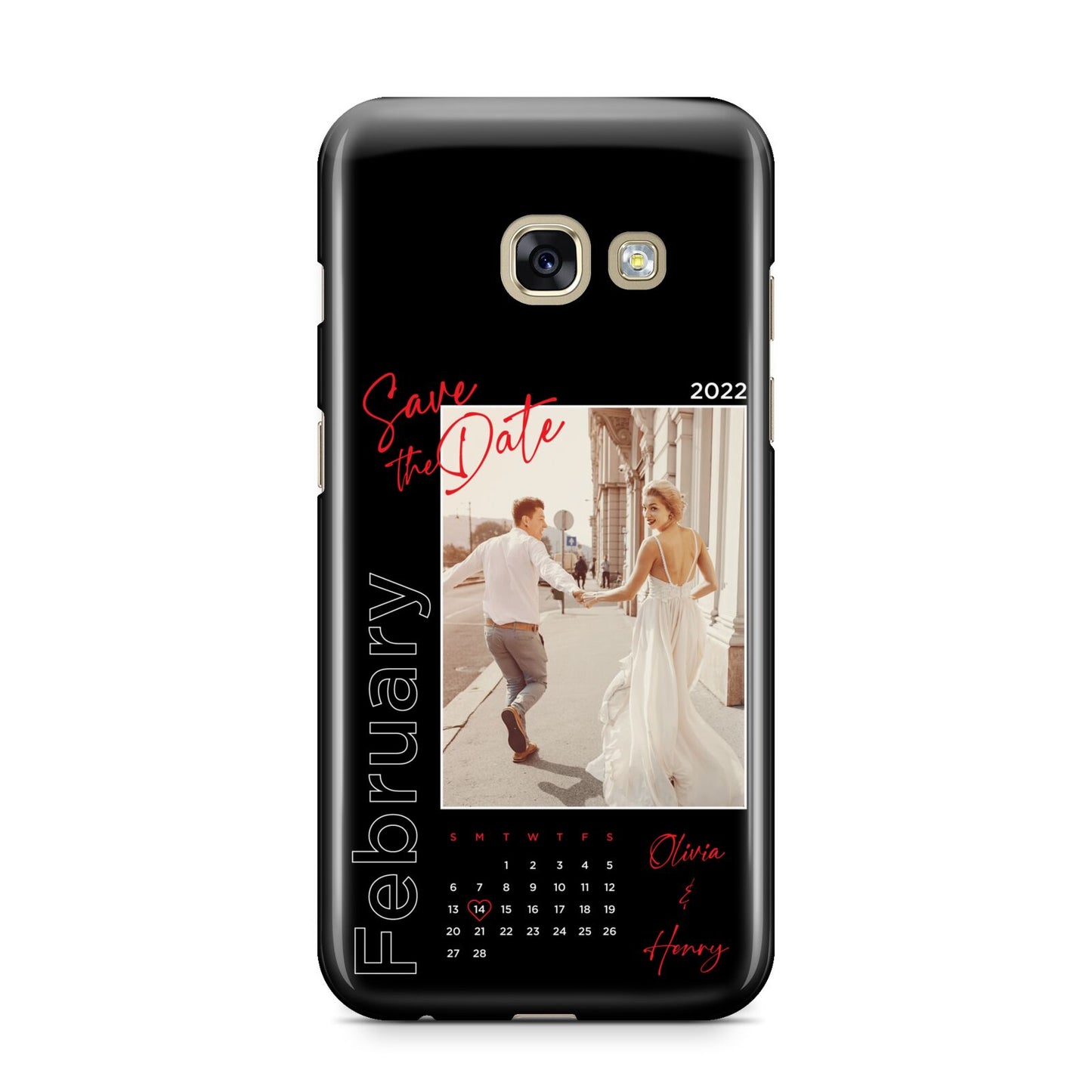 Wedding Date Personalised Photo Samsung Galaxy A3 2017 Case on gold phone