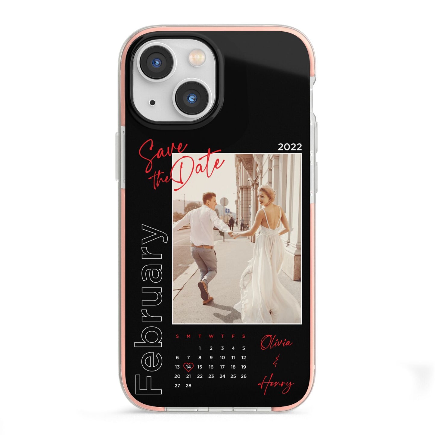 Wedding Date Personalised Photo iPhone 13 Mini TPU Impact Case with Pink Edges