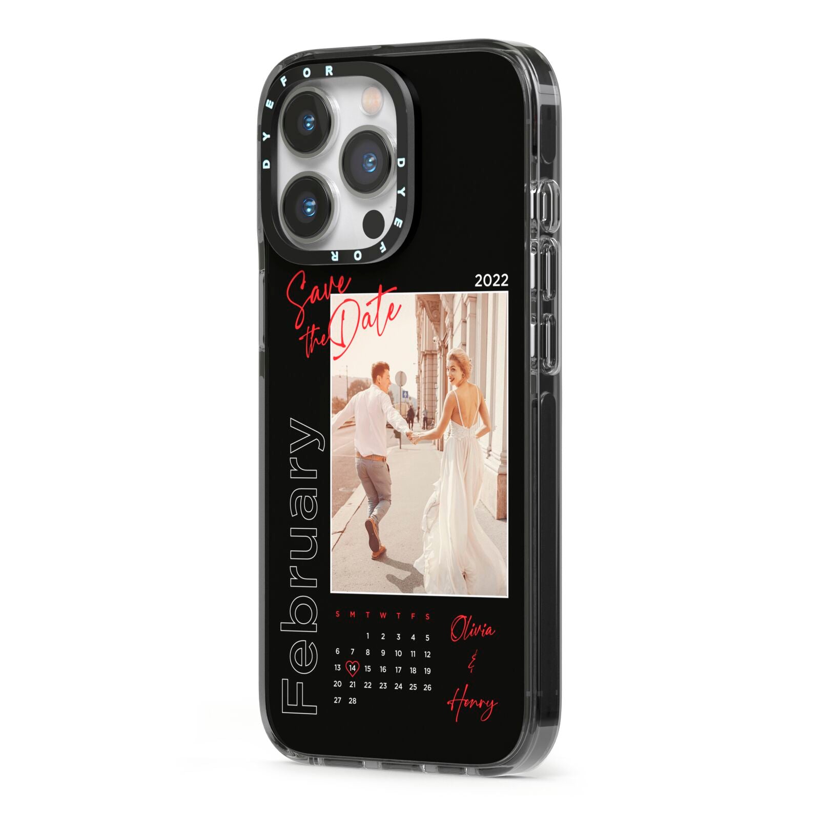 Wedding Date Personalised Photo iPhone 13 Pro Black Impact Case Side Angle on Silver phone
