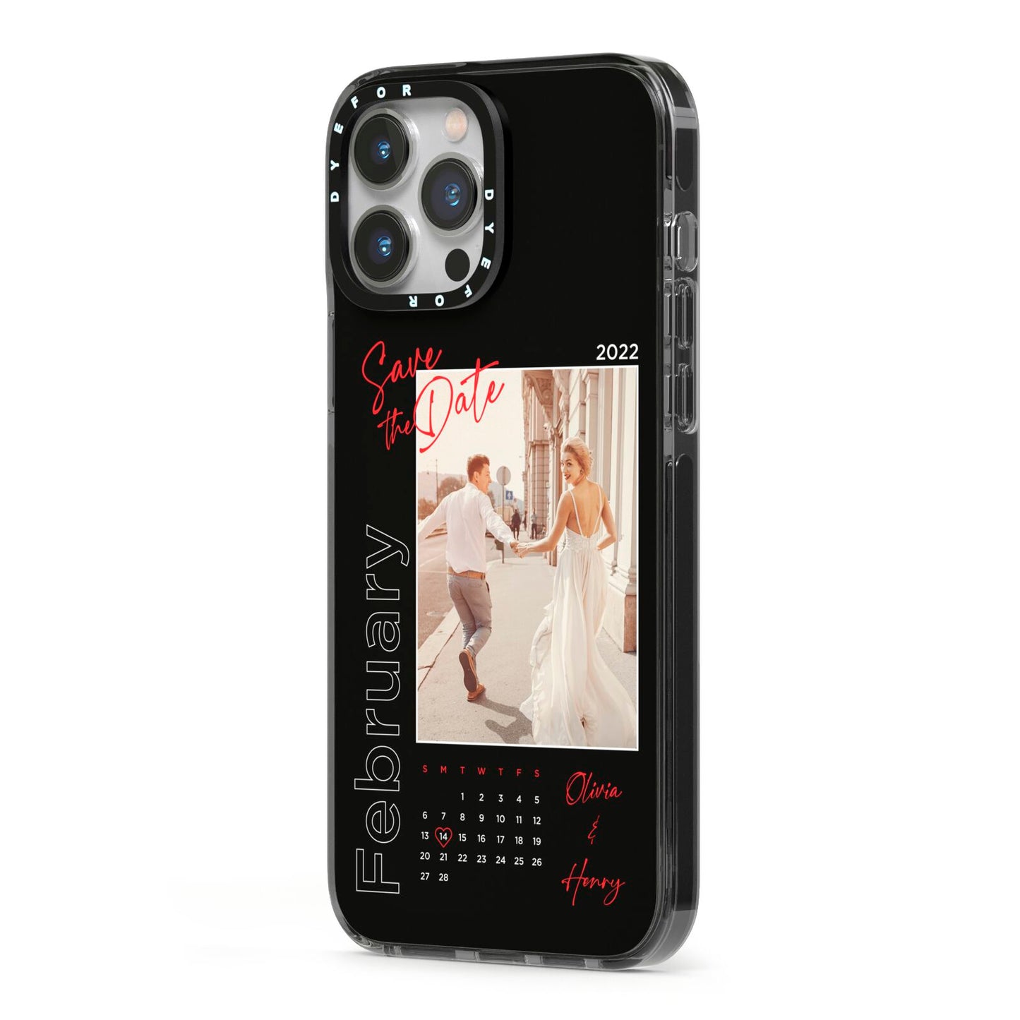Wedding Date Personalised Photo iPhone 13 Pro Max Black Impact Case Side Angle on Silver phone