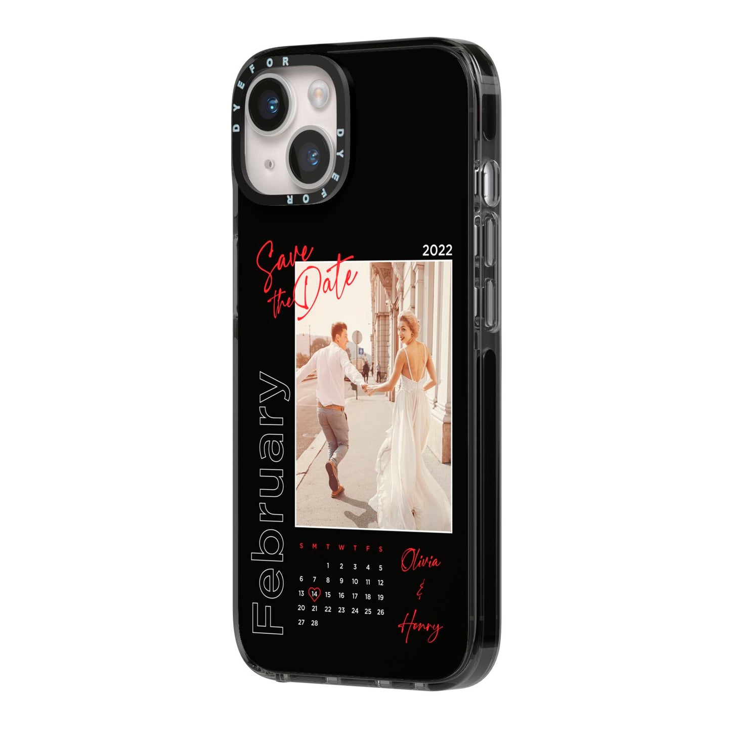 Wedding Date Personalised Photo iPhone 14 Black Impact Case Side Angle on Silver phone