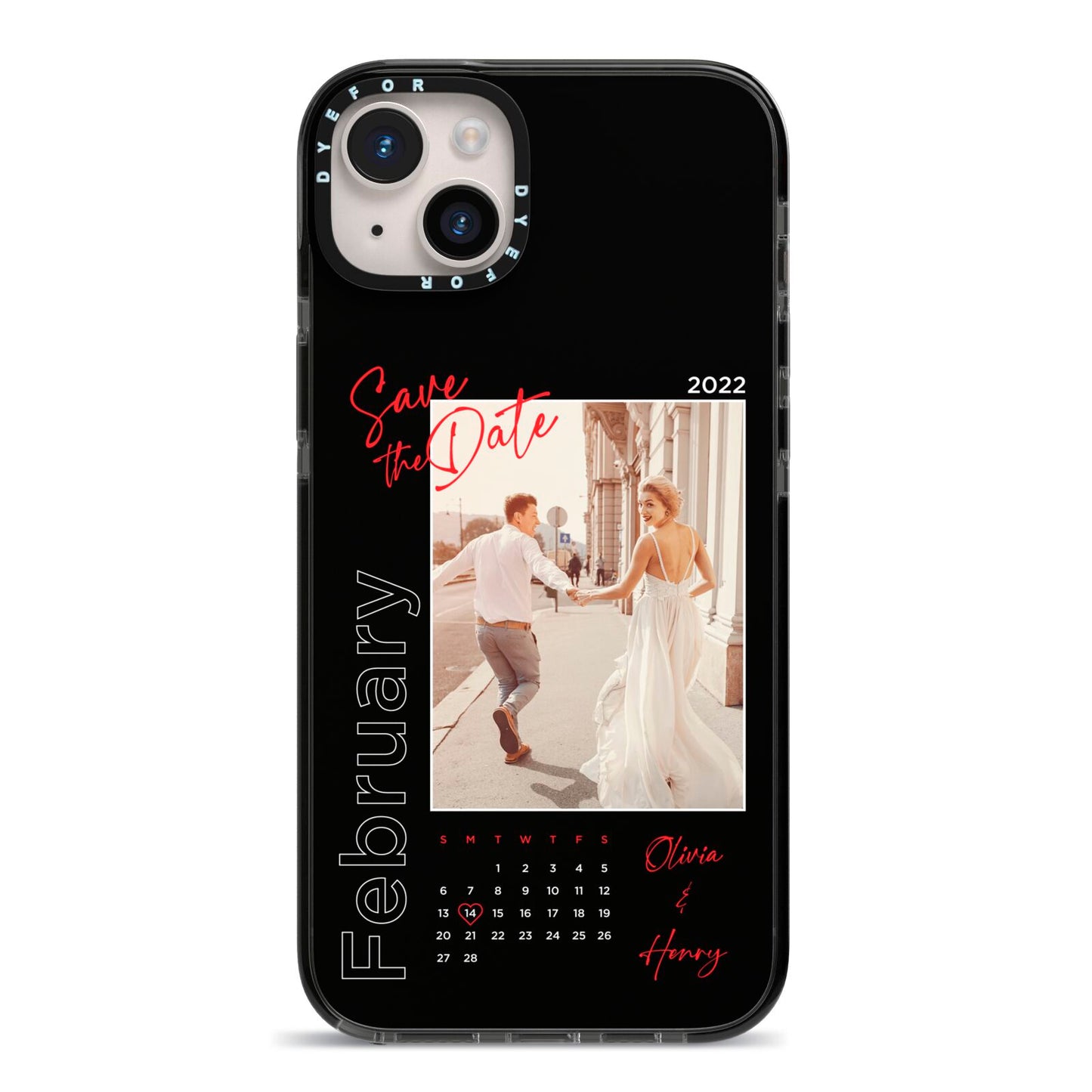 Wedding Date Personalised Photo iPhone 14 Plus Black Impact Case on Silver phone