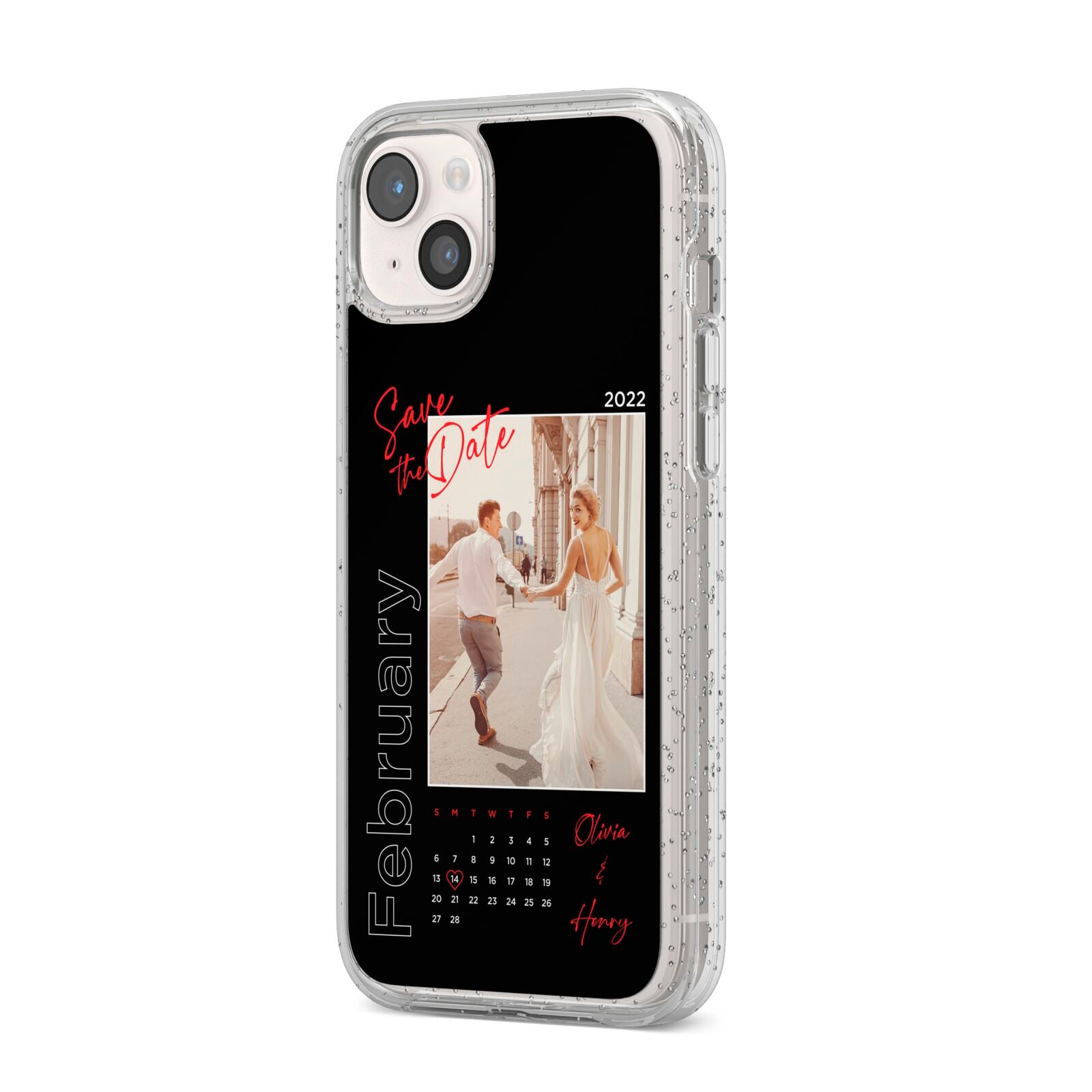 Wedding Date Personalised Photo iPhone 14 Plus Glitter Tough Case Starlight Angled Image