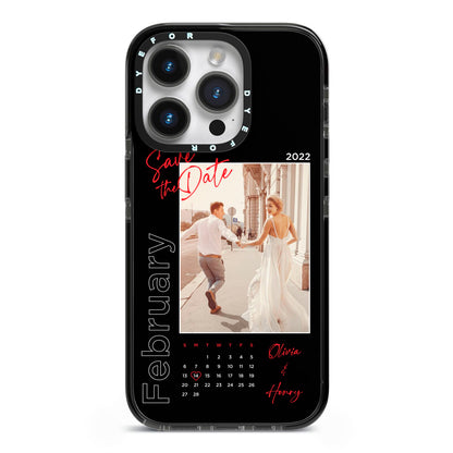 Wedding Date Personalised Photo iPhone 14 Pro Black Impact Case on Silver phone