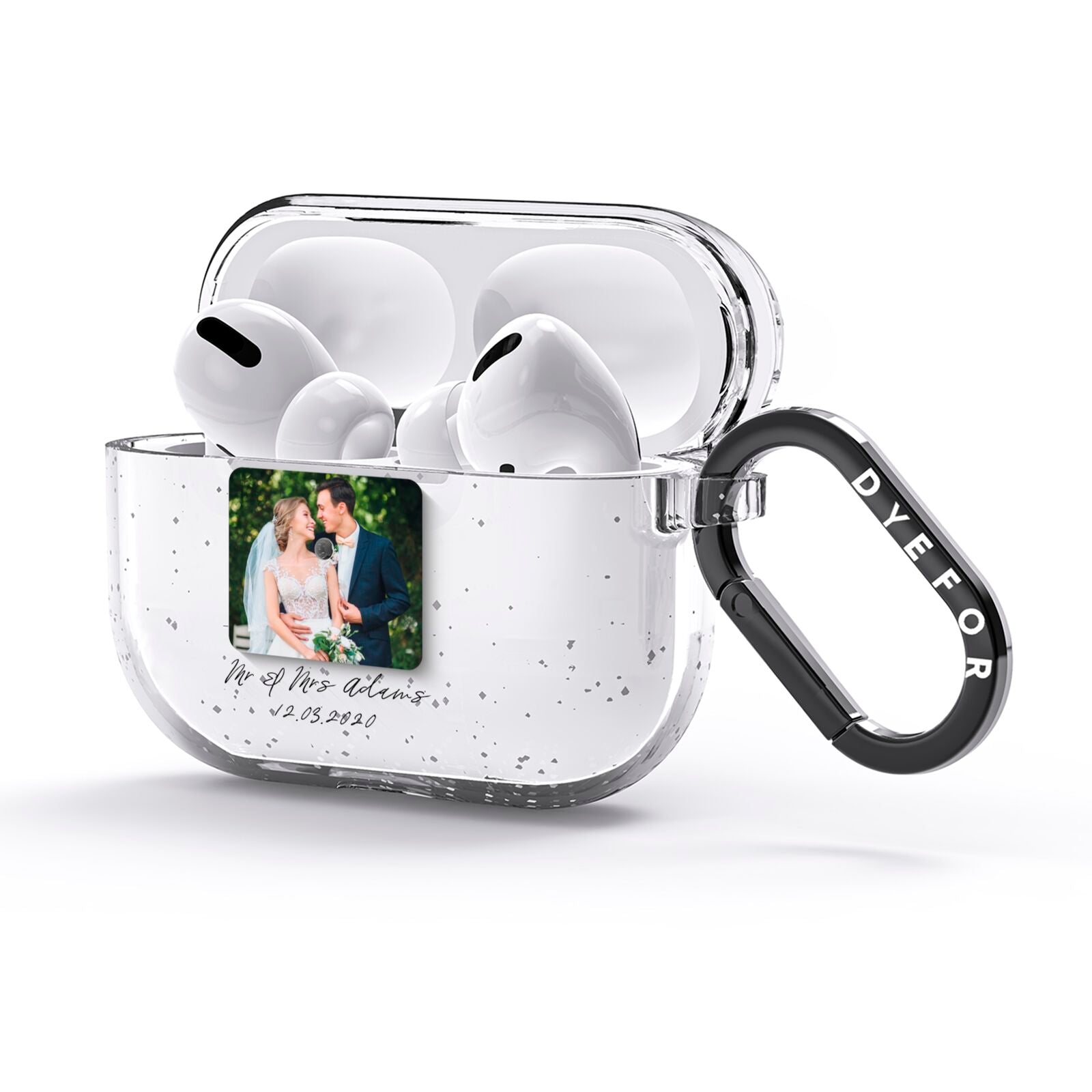 Wedding Photo Upload Keepsake with Text AirPods Glitter Case 3rd Gen Side Image