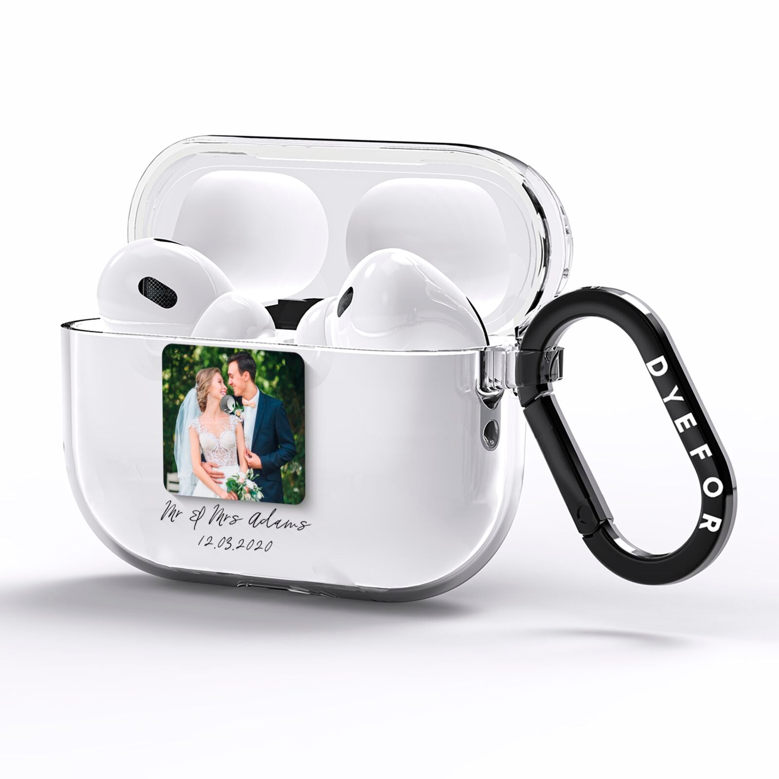 Wedding Photo Upload Keepsake with Text AirPods Pro Clear Case Side Image