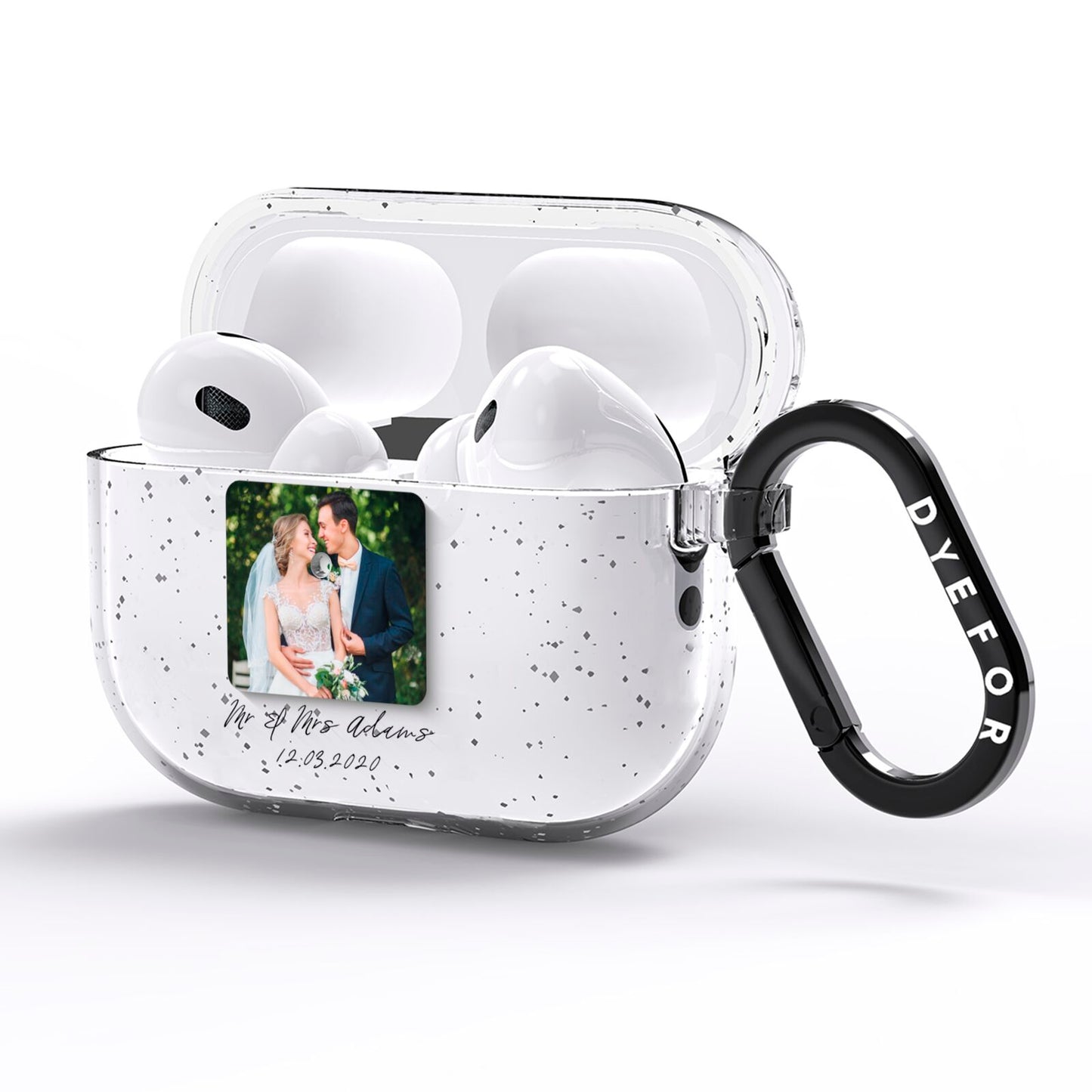 Wedding Photo Upload Keepsake with Text AirPods Pro Glitter Case Side Image