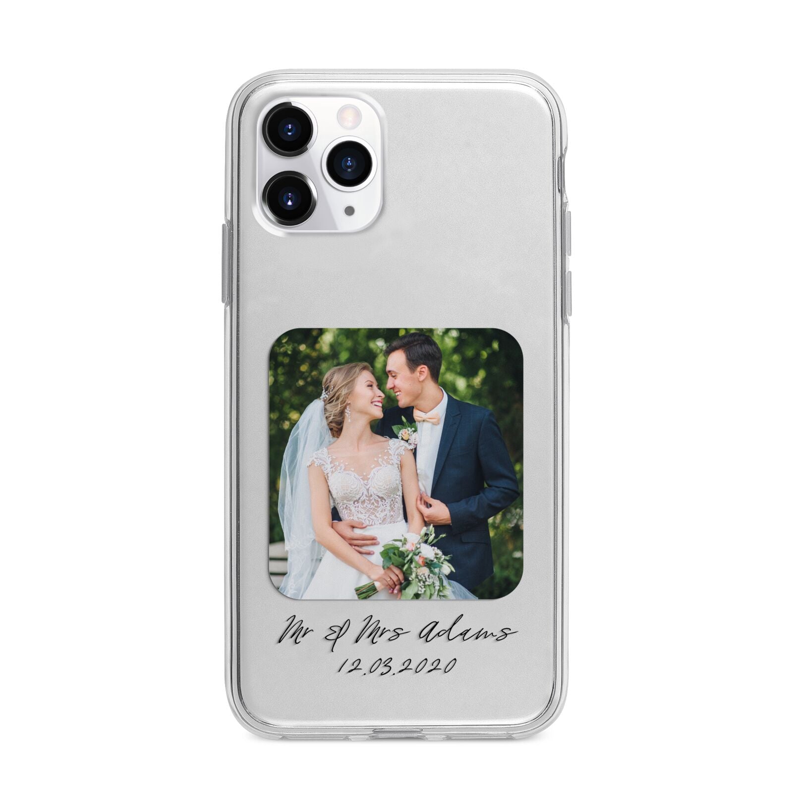 Wedding Photo Upload Keepsake with Text Apple iPhone 11 Pro Max in Silver with Bumper Case