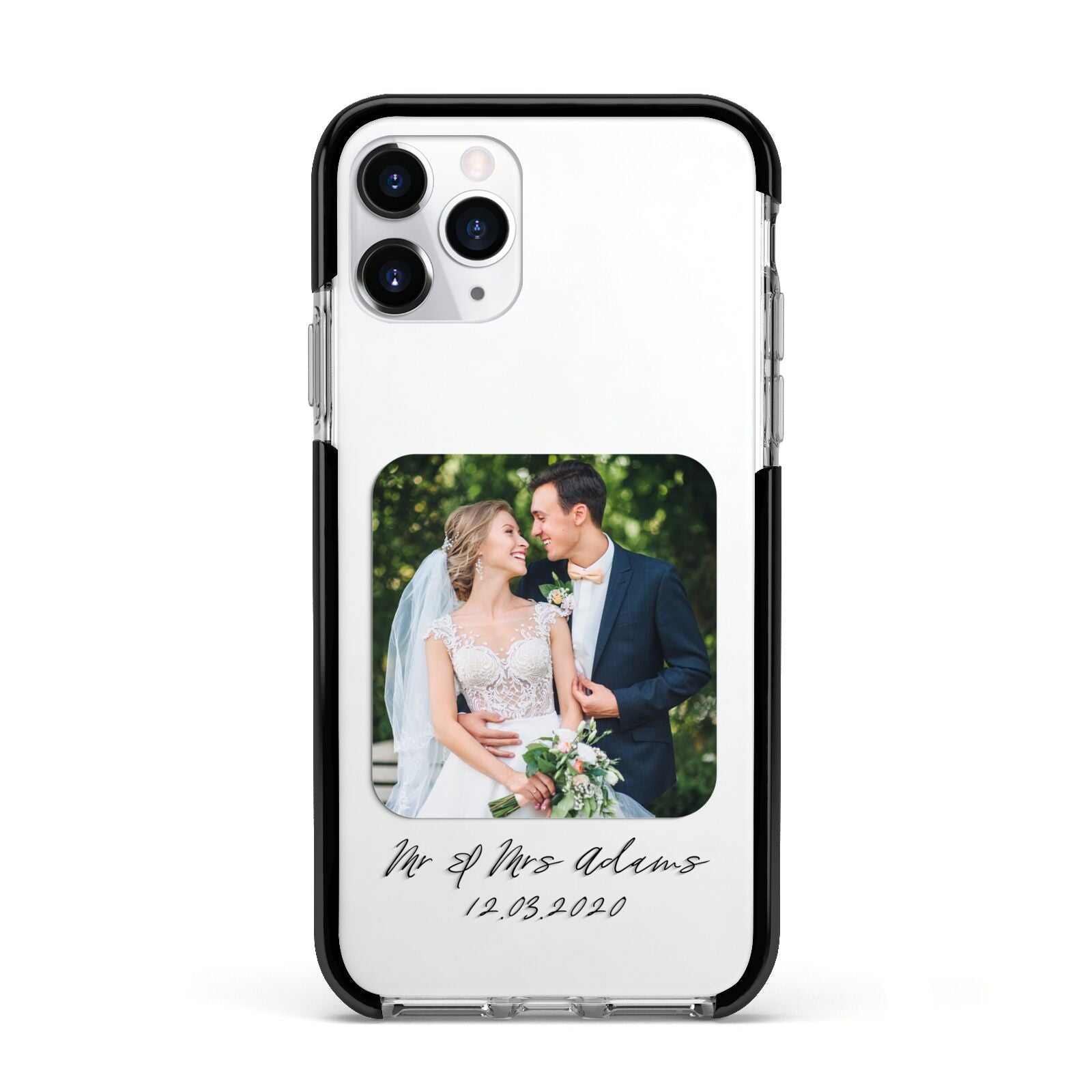 Wedding Photo Upload Keepsake with Text Apple iPhone 11 Pro in Silver with Black Impact Case