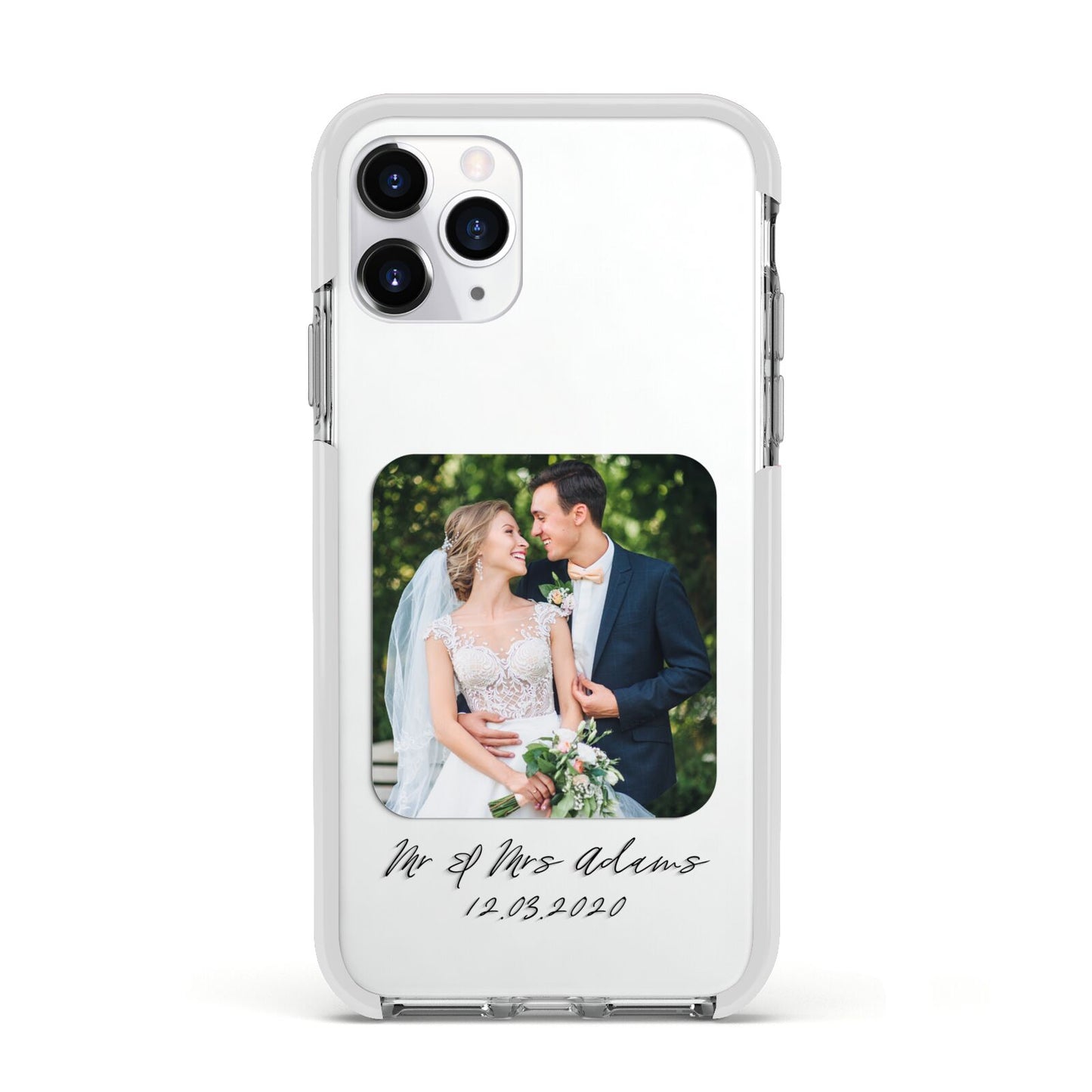 Wedding Photo Upload Keepsake with Text Apple iPhone 11 Pro in Silver with White Impact Case