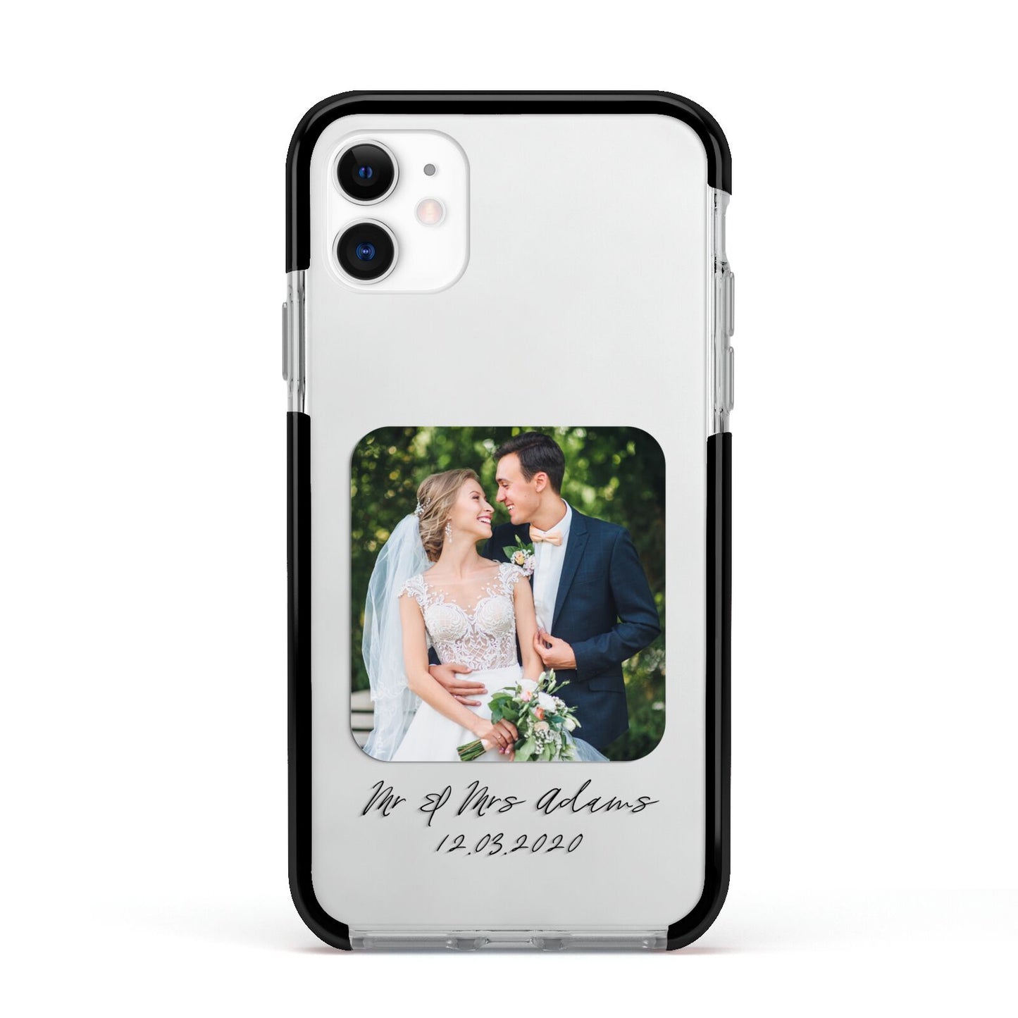 Wedding Photo Upload Keepsake with Text Apple iPhone 11 in White with Black Impact Case
