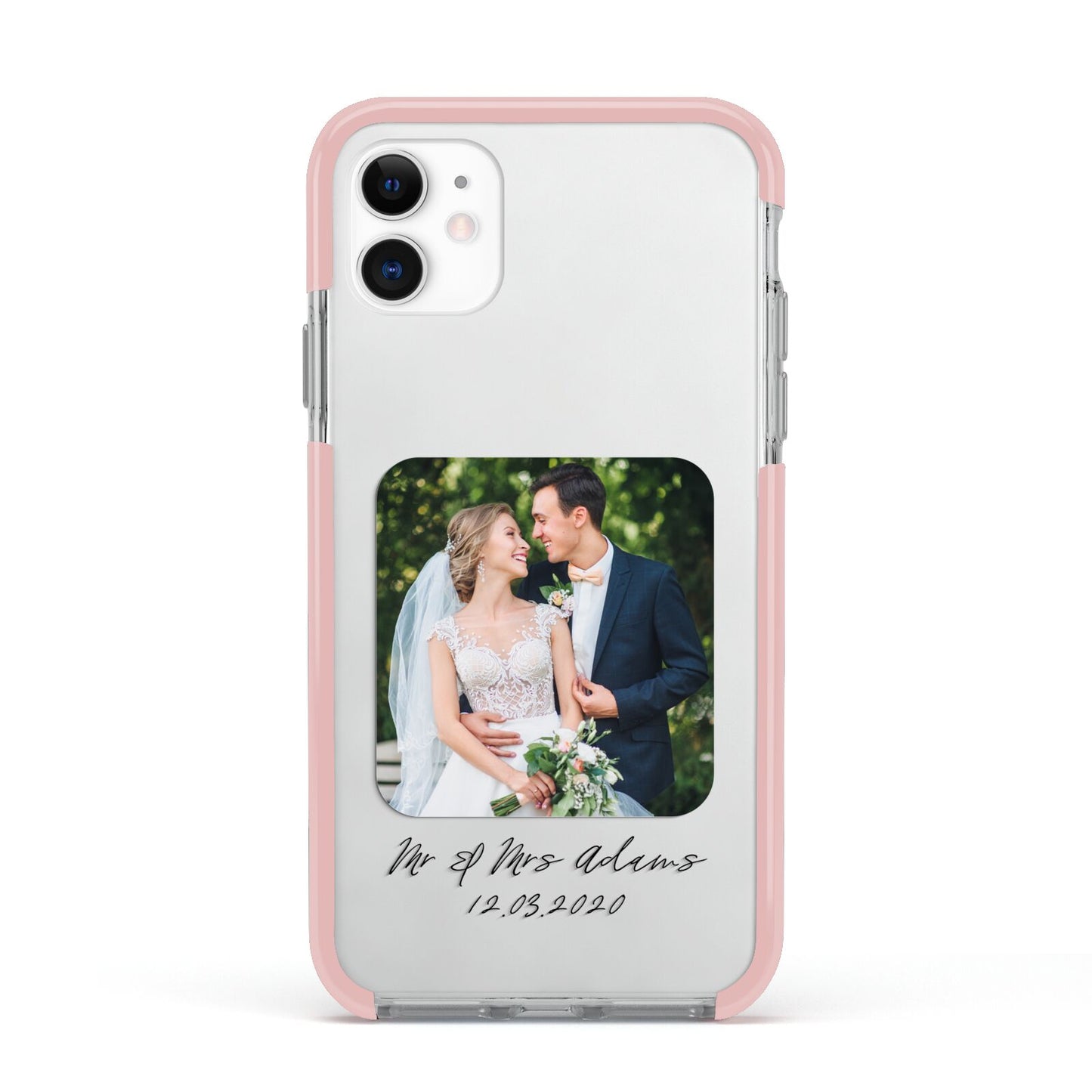 Wedding Photo Upload Keepsake with Text Apple iPhone 11 in White with Pink Impact Case