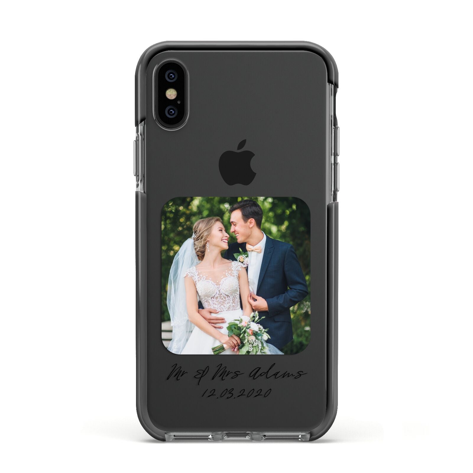 Wedding Photo Upload Keepsake with Text Apple iPhone Xs Impact Case Black Edge on Black Phone