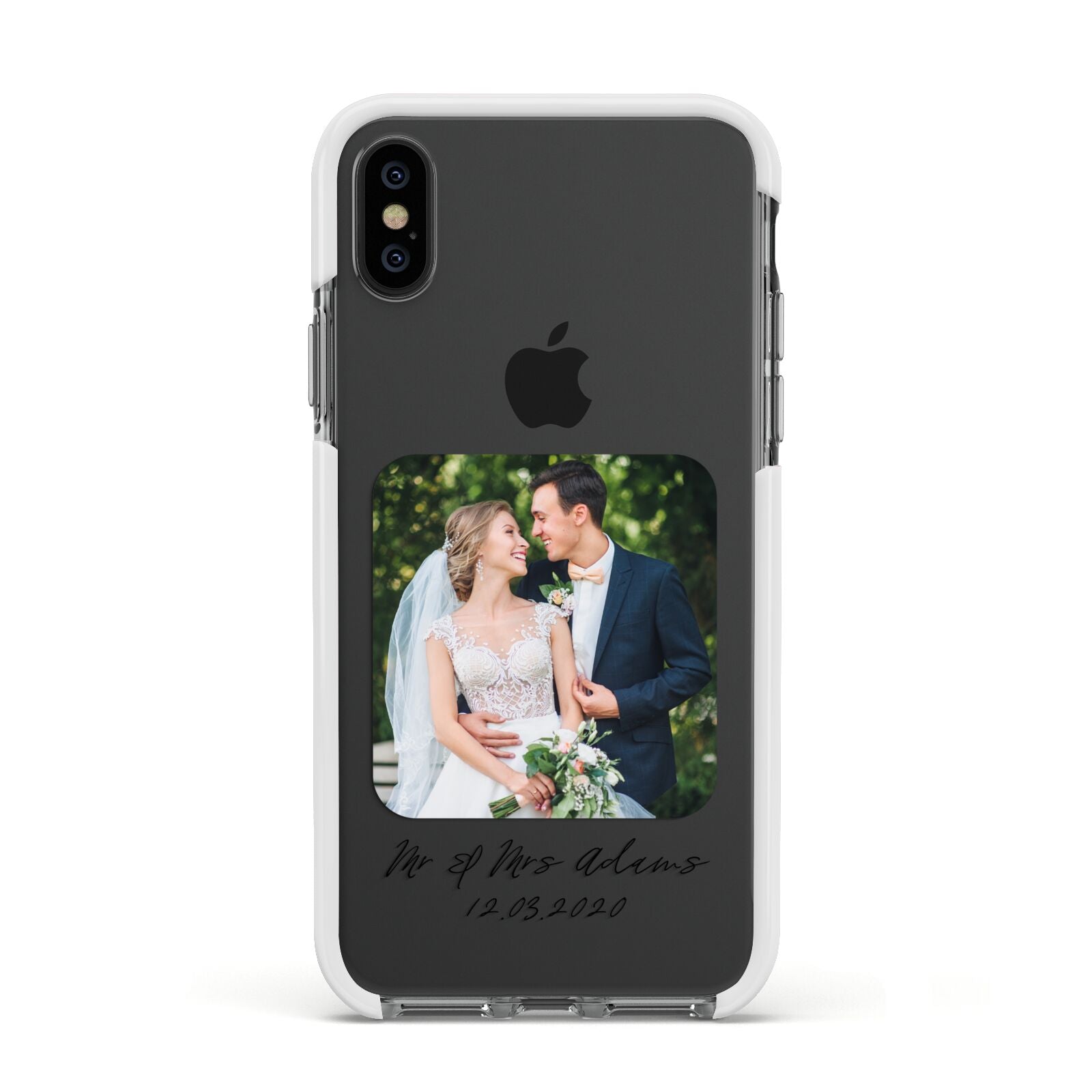 Wedding Photo Upload Keepsake with Text Apple iPhone Xs Impact Case White Edge on Black Phone