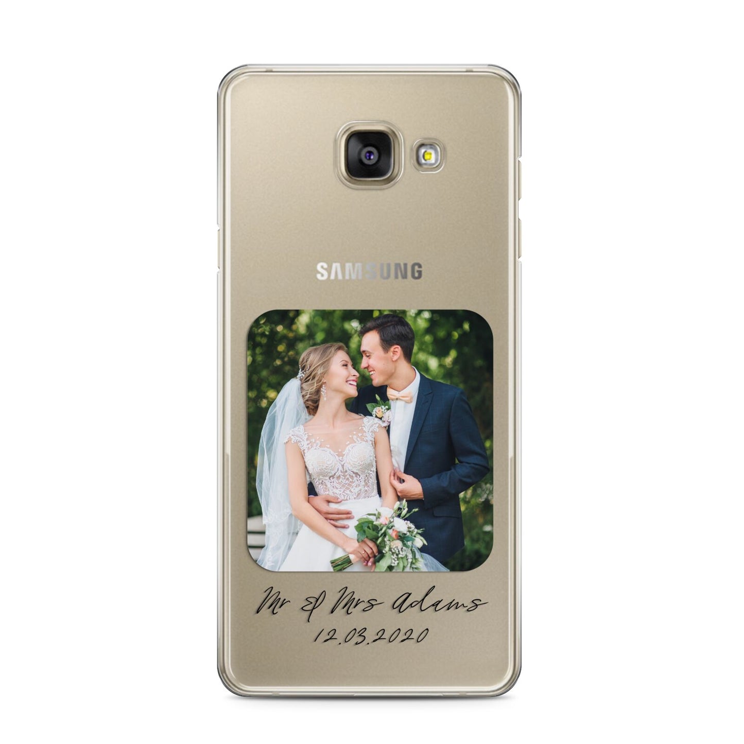 Wedding Photo Upload Keepsake with Text Samsung Galaxy A3 2016 Case on gold phone