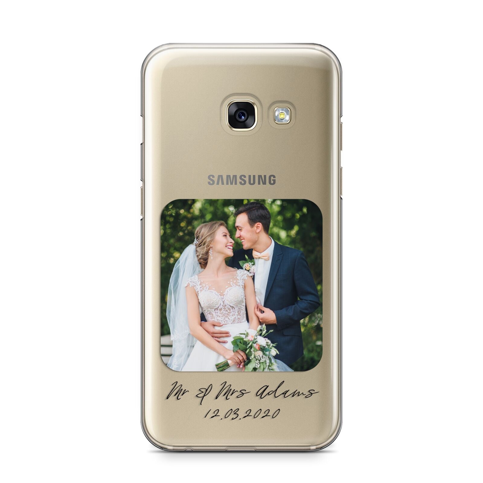 Wedding Photo Upload Keepsake with Text Samsung Galaxy A3 2017 Case on gold phone