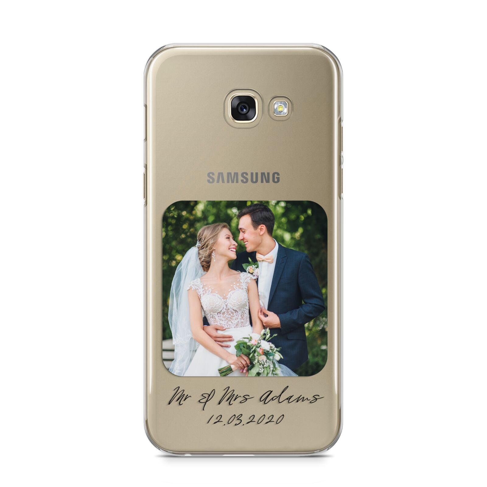 Wedding Photo Upload Keepsake with Text Samsung Galaxy A5 2017 Case on gold phone