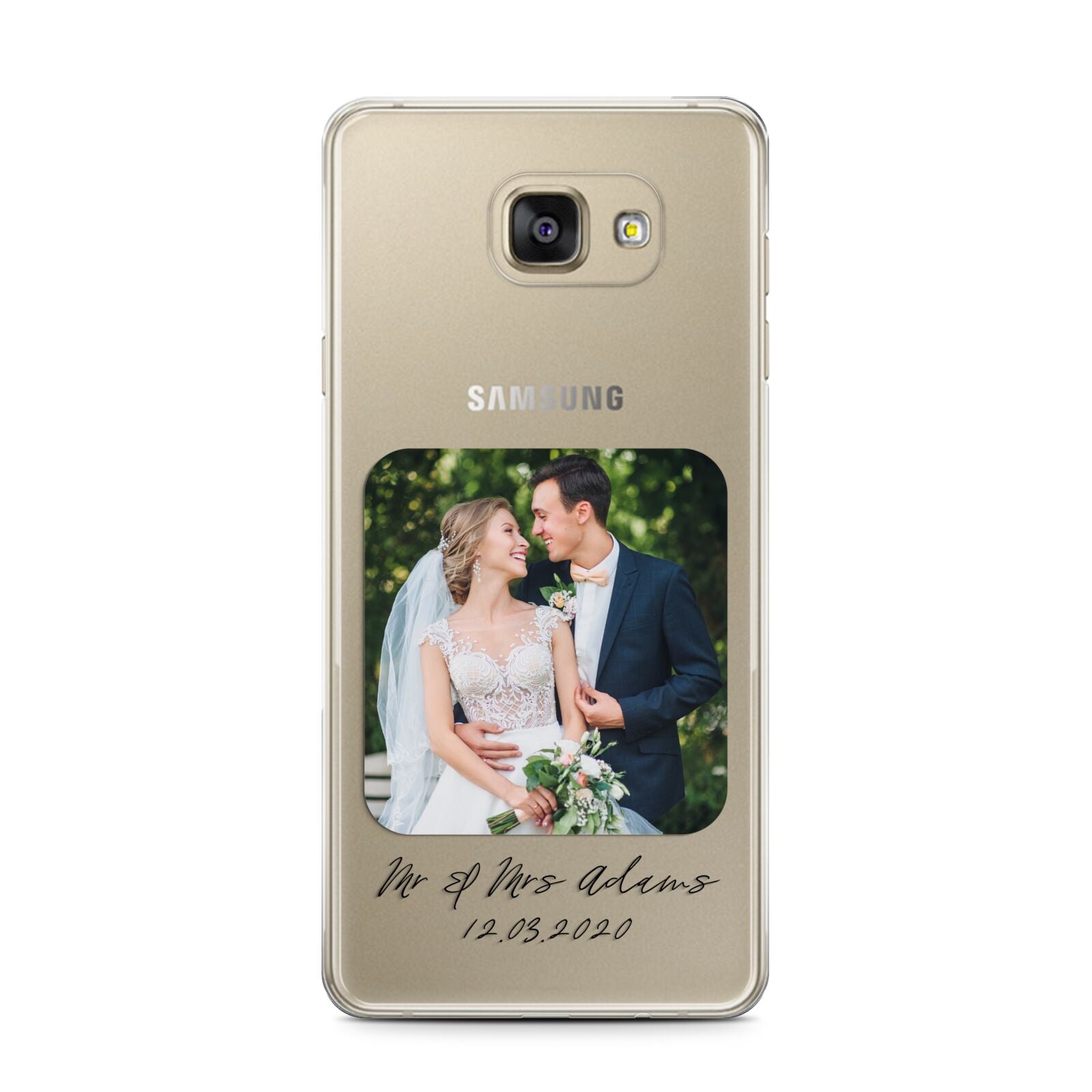 Wedding Photo Upload Keepsake with Text Samsung Galaxy A7 2016 Case on gold phone