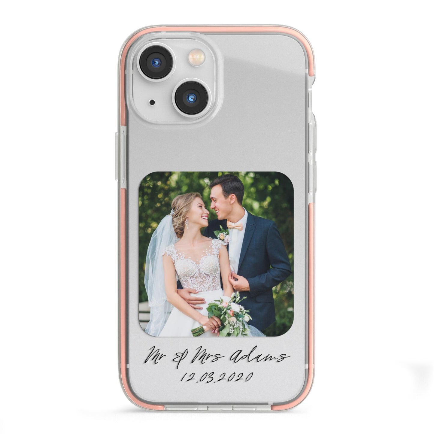 Wedding Photo Upload Keepsake with Text iPhone 13 Mini TPU Impact Case with Pink Edges