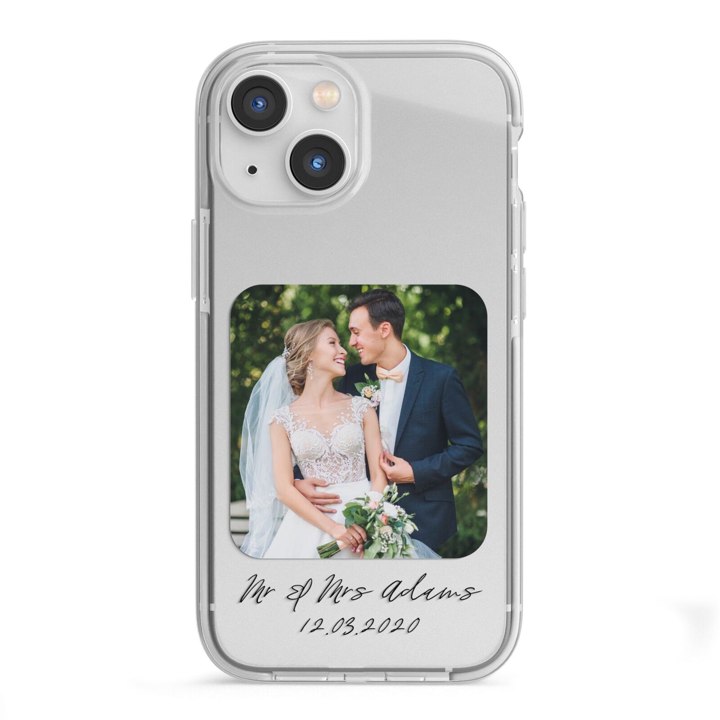 Wedding Photo Upload Keepsake with Text iPhone 13 Mini TPU Impact Case with White Edges