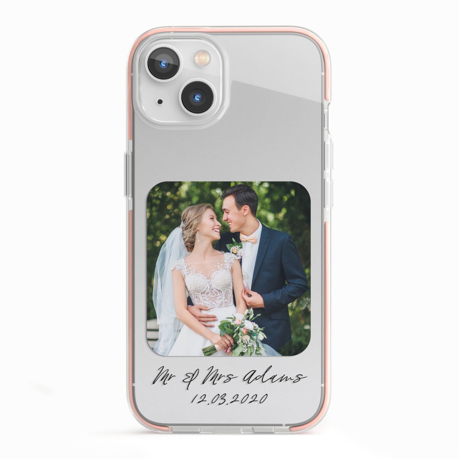 Wedding Photo Upload Keepsake with Text iPhone 13 TPU Impact Case with Pink Edges