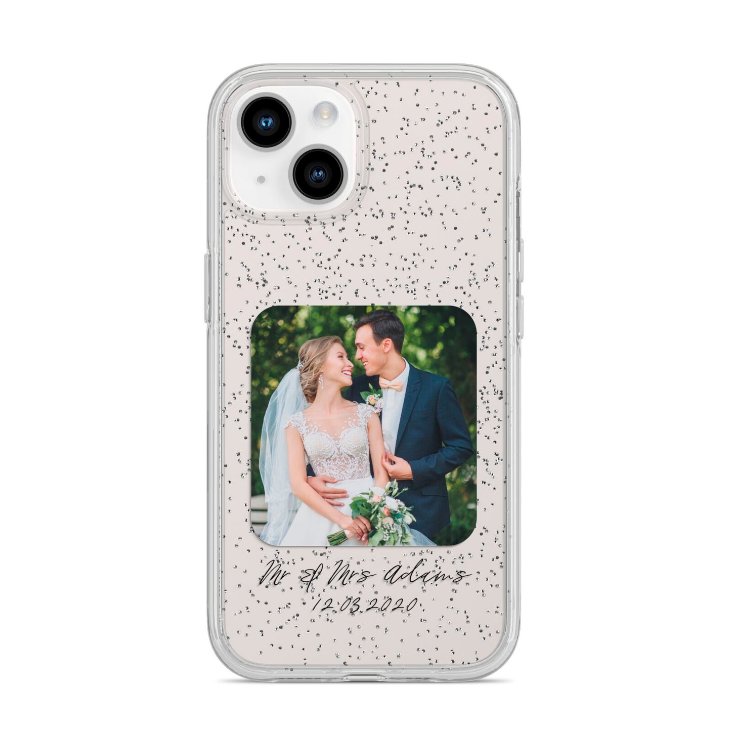 Wedding Photo Upload Keepsake with Text iPhone 14 Glitter Tough Case Starlight