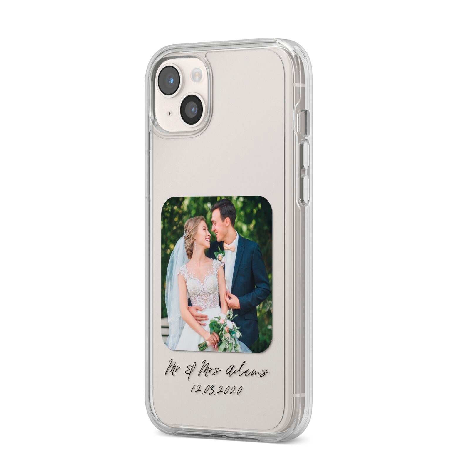 Wedding Photo Upload Keepsake with Text iPhone 14 Plus Clear Tough Case Starlight Angled Image