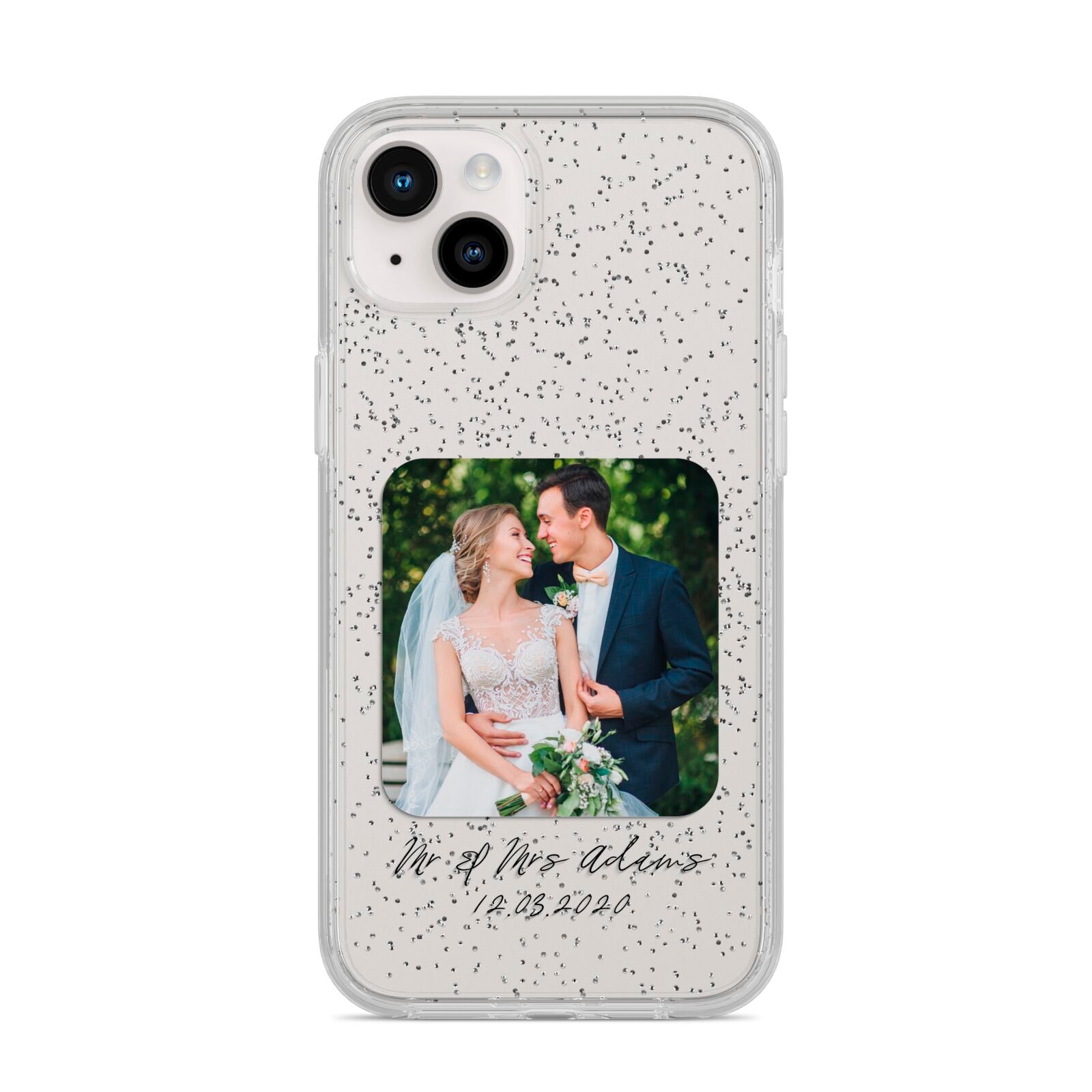 Wedding Photo Upload Keepsake with Text iPhone 14 Plus Glitter Tough Case Starlight