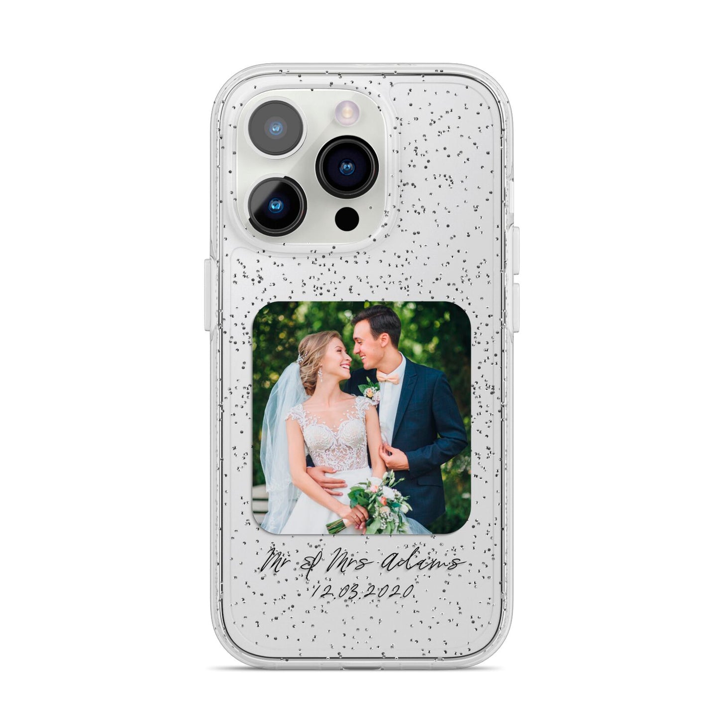 Wedding Photo Upload Keepsake with Text iPhone 14 Pro Glitter Tough Case Silver