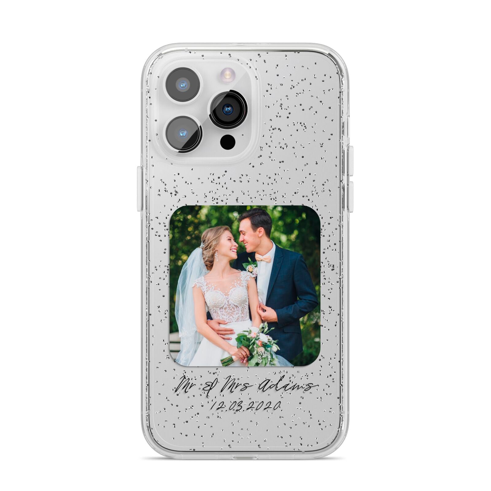 Wedding Photo Upload Keepsake with Text iPhone 14 Pro Max Glitter Tough Case Silver